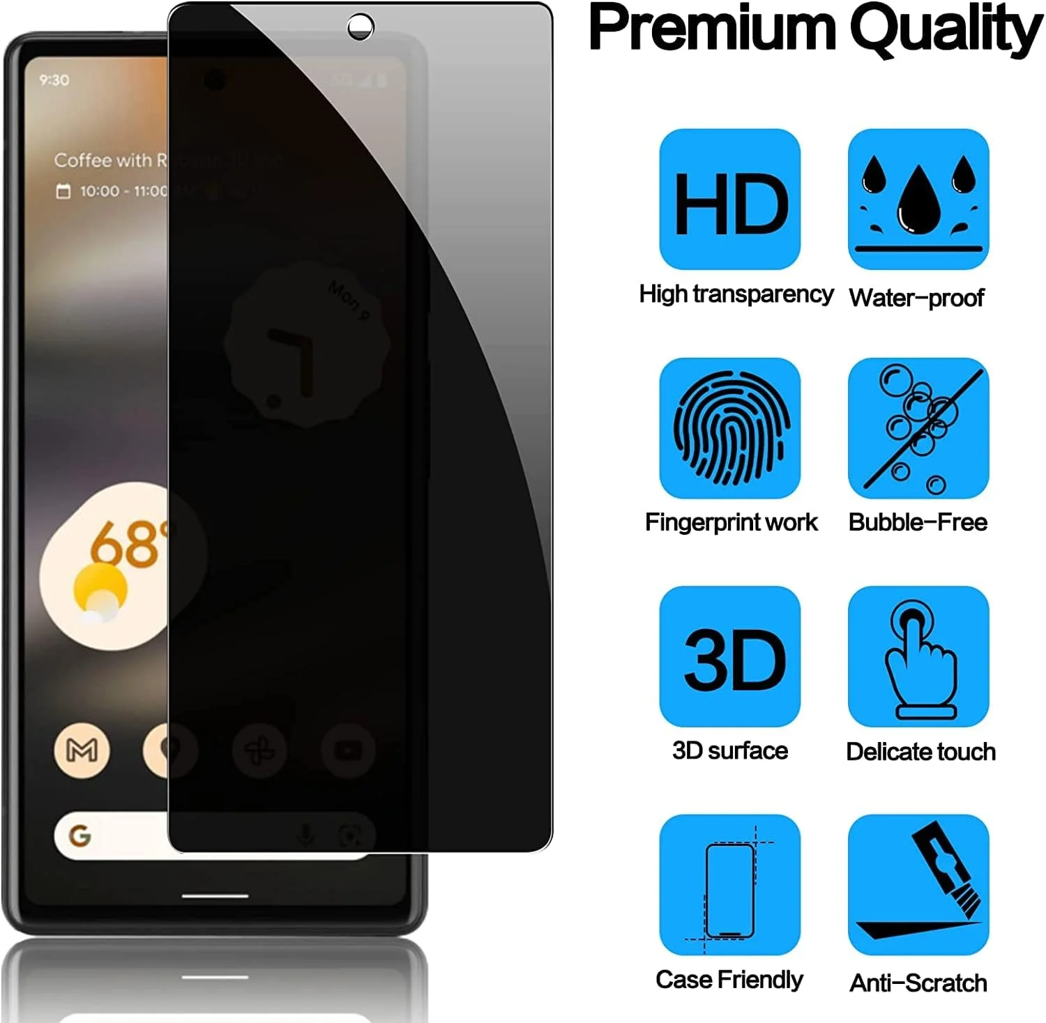 محافظ صفحه نمایش شیشه ای حریم خصوصی Miimall سازگار با گوگل پیکسل 7A، سختی 9H، ضد خش، ضد جاسوسی، بدون حباب، 2 عدد محافظ صفحه نمایش شیشه ای حریم خصوصی Miimall سازگار با گوگل پیکسل 7A، سختی 9H، ضد خش، ضد جاسوسی، بدون حباب، 2 عدد