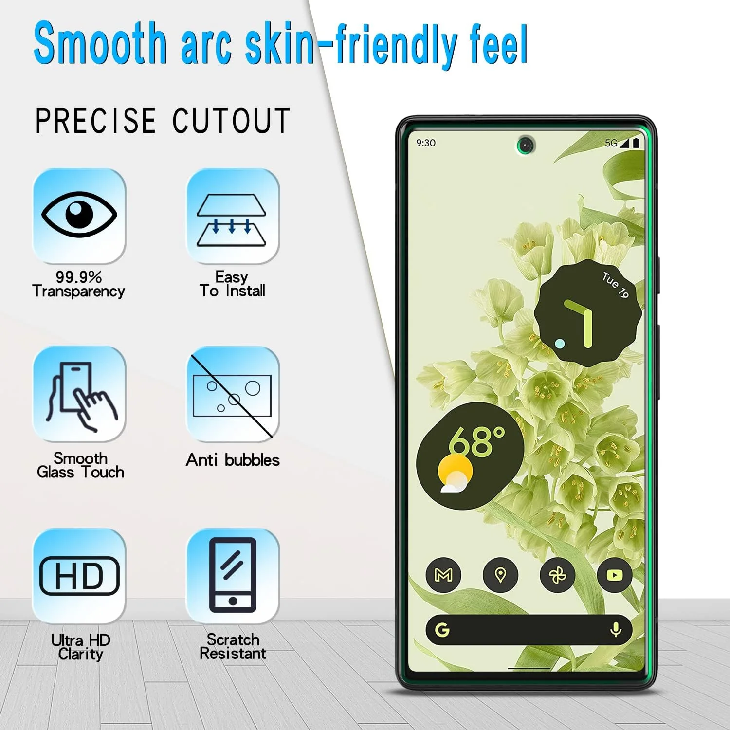 محافظ صفحه نمایش شیشه ای تمپرد اسلنکو [بسته 3 عددی] برای گوگل پیکسل 6a، شناسایی اثر انگشت، سختی 9H، بدون حباب، ضد خش، نصب آسان