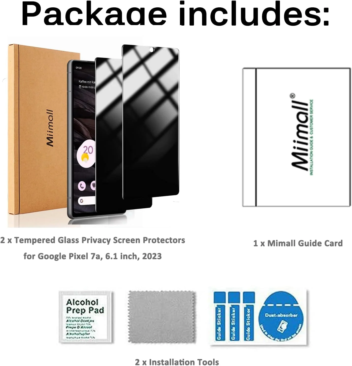 محافظ صفحه نمایش شیشه ای حریم خصوصی Miimall سازگار با گوگل پیکسل 7A، سختی 9H، ضد خش، ضد جاسوسی، بدون حباب، 2 عدد محافظ صفحه نمایش شیشه ای حریم خصوصی Miimall سازگار با گوگل پیکسل 7A، سختی 9H، ضد خش، ضد جاسوسی، بدون حباب، 2 عدد