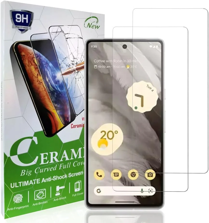 محافظ صفحه نمایش شیشه ای JAJOJSJO سازگار با گوگل پیکسل 7A بسته 2 عددی، محافظ صفحه نمایش شیشه ای سخت با درجه سختی 9H، ضد خش و مقاوم برای گوگل پیکسل 7A