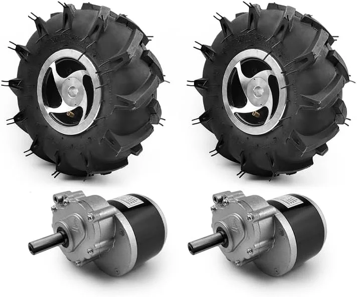 کیت چرخ موتور دوگانه برای ابزار کشاورزی، کولتیواتور، چرخ دستی باغ و مزرعه، لاستیک 10 اینچی 24 ولت 500 وات (کیت کشاورزی E، حداکثر سرعت 4 کیلومتر در ساعت)