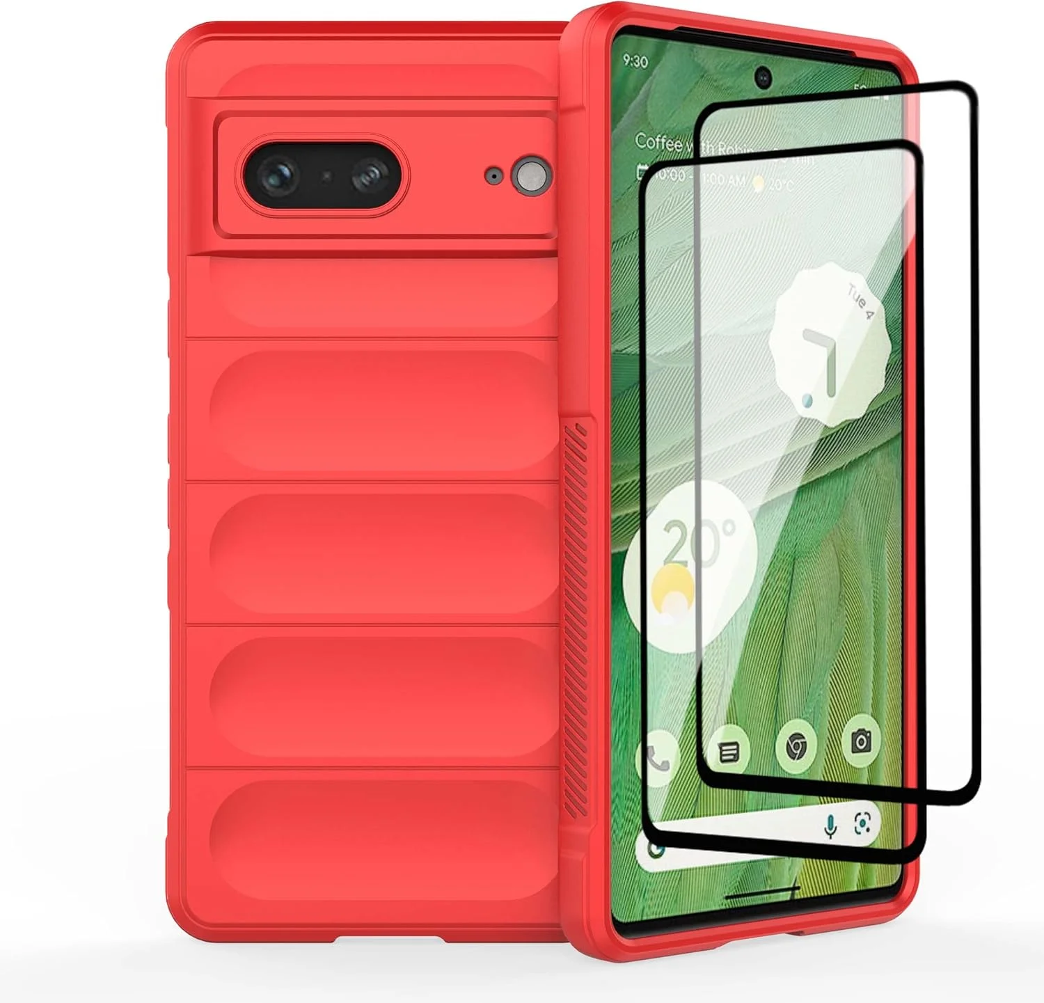 کیف محافظ گوشی QINOUK برای گوگل پیکسل 7، جنس TPU انعطاف پذیر ضد خش، طراحی 10 ایربگ نامرئی، به همراه محافظ صفحه نمایش شیشه ای حرارت دیده [2 عدد]، برای گوگل پیکسل 7 - قرمز