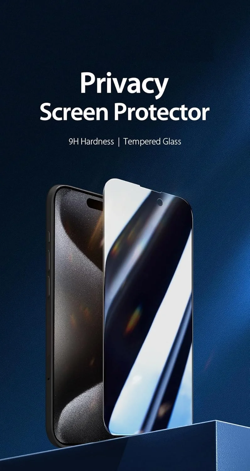 محافظ صفحه نمایش حریم خصوصی شیشه ای برای آیفون 15، سختی 9H [ضد خش] [ضد اثر انگشت] [سازگار با قاب] فیلم شیشه ای حرارت دیده ضد جاسوسی بدون حباب برای آیفون 15 5G 2023