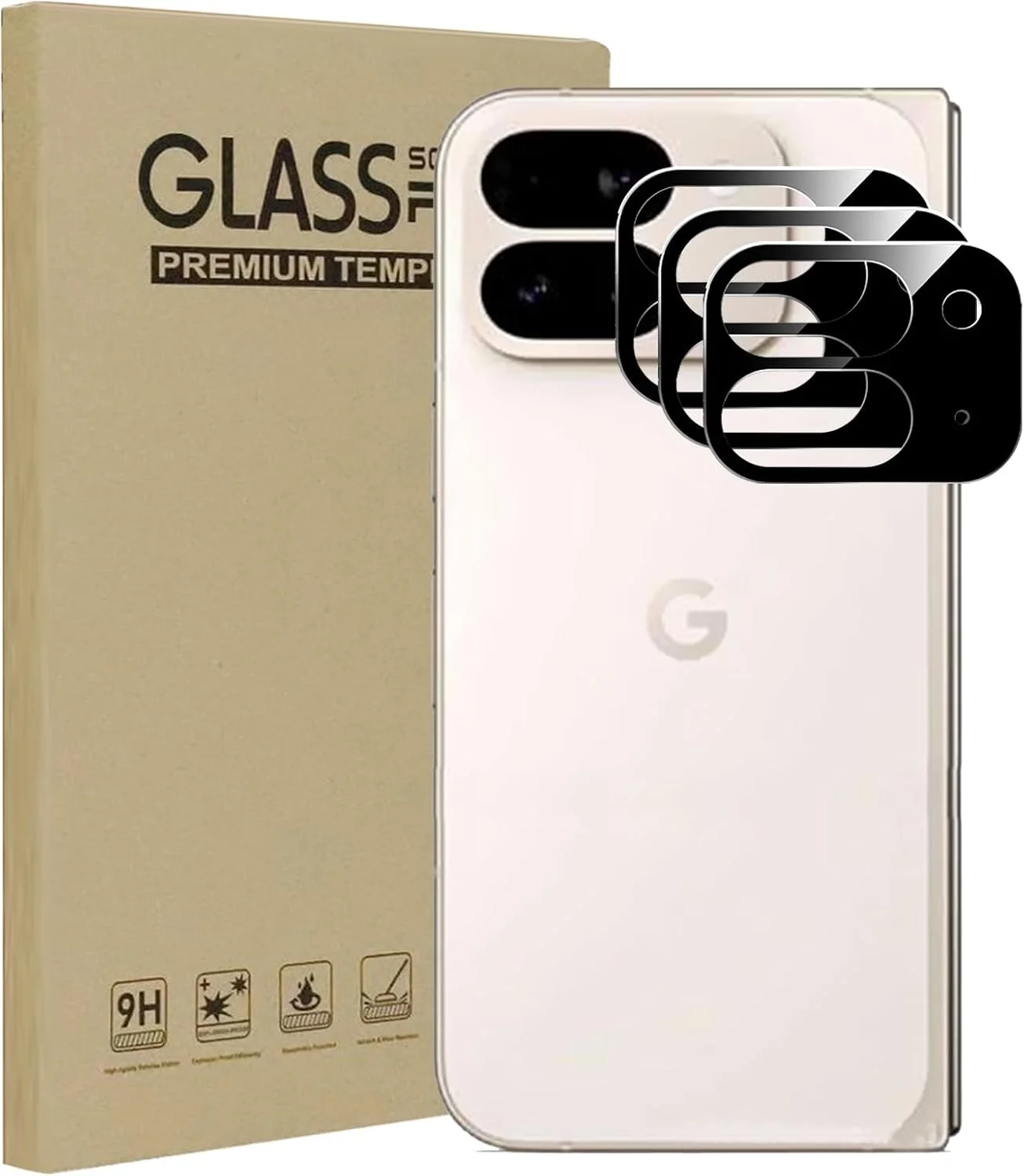 محافظ لنز دوربین KZIOACSH برای Google Pixel 9 Pro Fold، بسته 3 عددی، سختی 9H [ضد خش] شیشه حرارت دیده، محافظت 360 درجه از دوربین [ضد اثر انگشت] پوشش محافظ بدون حباب