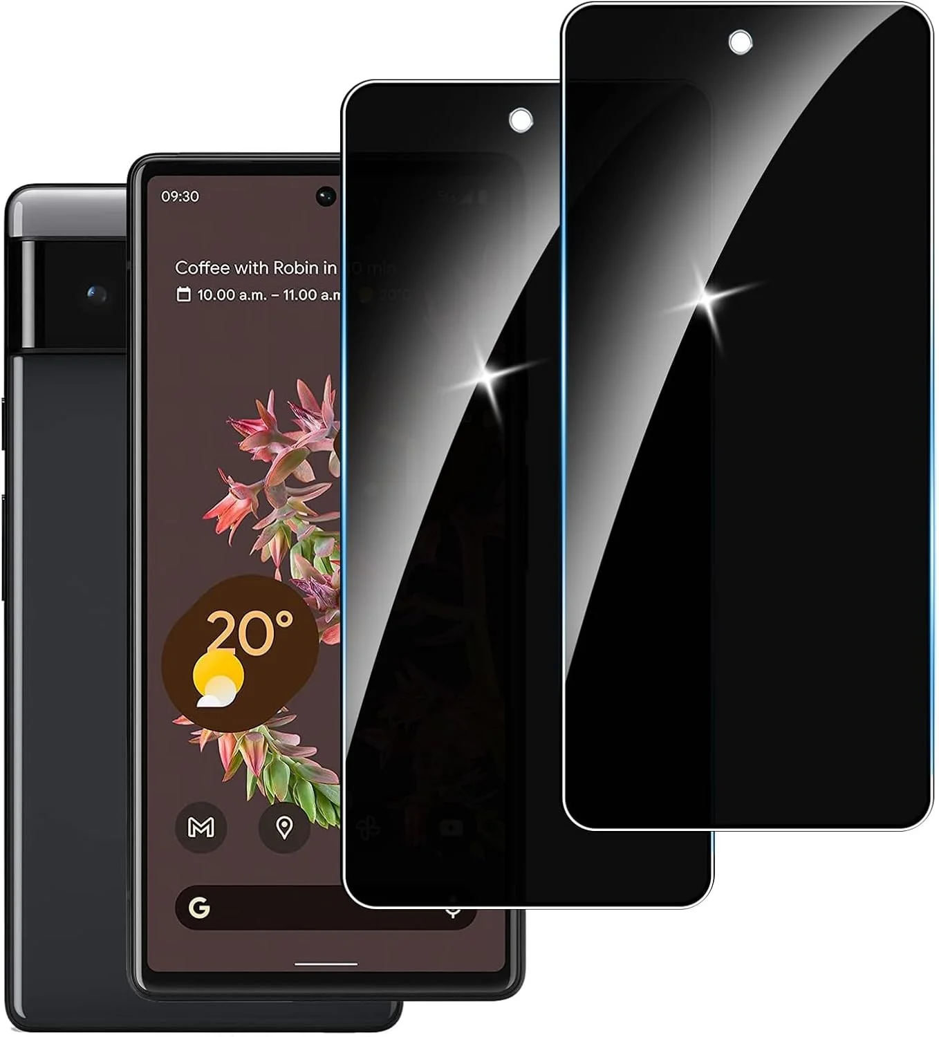 محافظ صفحه نمایش حریم خصوصی Lyphpe (دو عددی) برای گوگل پیکسل 6، شیشه حرارت دیده 9H، فیلم ضد جاسوسی، سازگار با قاب گوگل پیکسل 6، نصب آسان