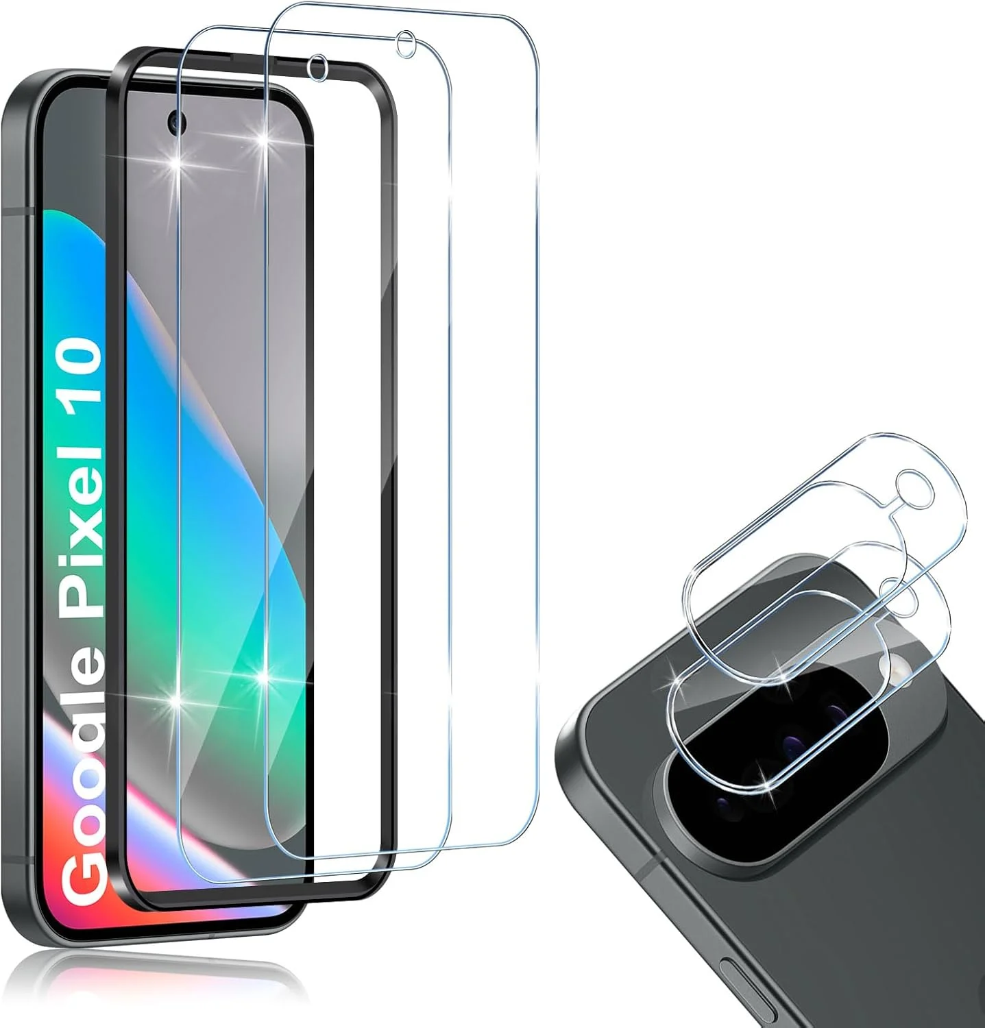 محافظ صفحه نمایش HidWee سازگار با Google Pixel 10، شیشه حرارت دیده، بسته 2 عددی محافظ شیشه ای و 2 عدد فیلم محافظ دوربین، محافظ شیشه حرارت دیده ضد خش با سختی 9H، صفحه نمایش HD