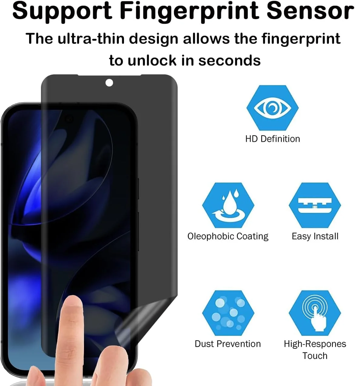 محافظ صفحه نمایش حریم خصوصی برای گوگل پیکسل 9a [بسته 2 عددی]، فیلم حریم خصوصی، مقاوم در برابر خراش، ضد اثر انگشت، بدون حباب، محافظ صفحه نمایش TPU انعطاف پذیر ضد جاسوسی برای گوگل پیکسل 9a