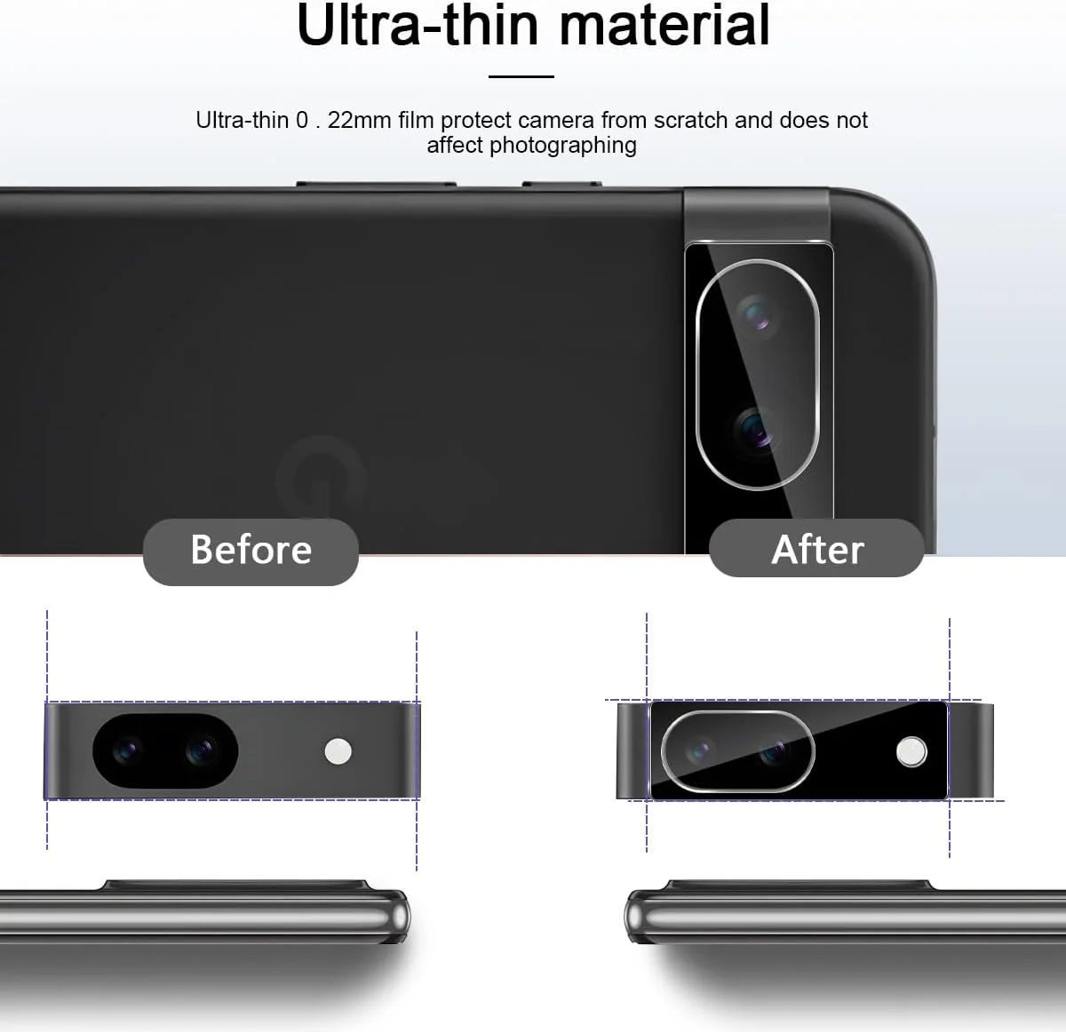 GEEMEE For Google Pixel 8A Camera Tempered Glass Screen Protector, 2 Pack 9H Hardness Full Coverage Tempered Glass Screen Protector