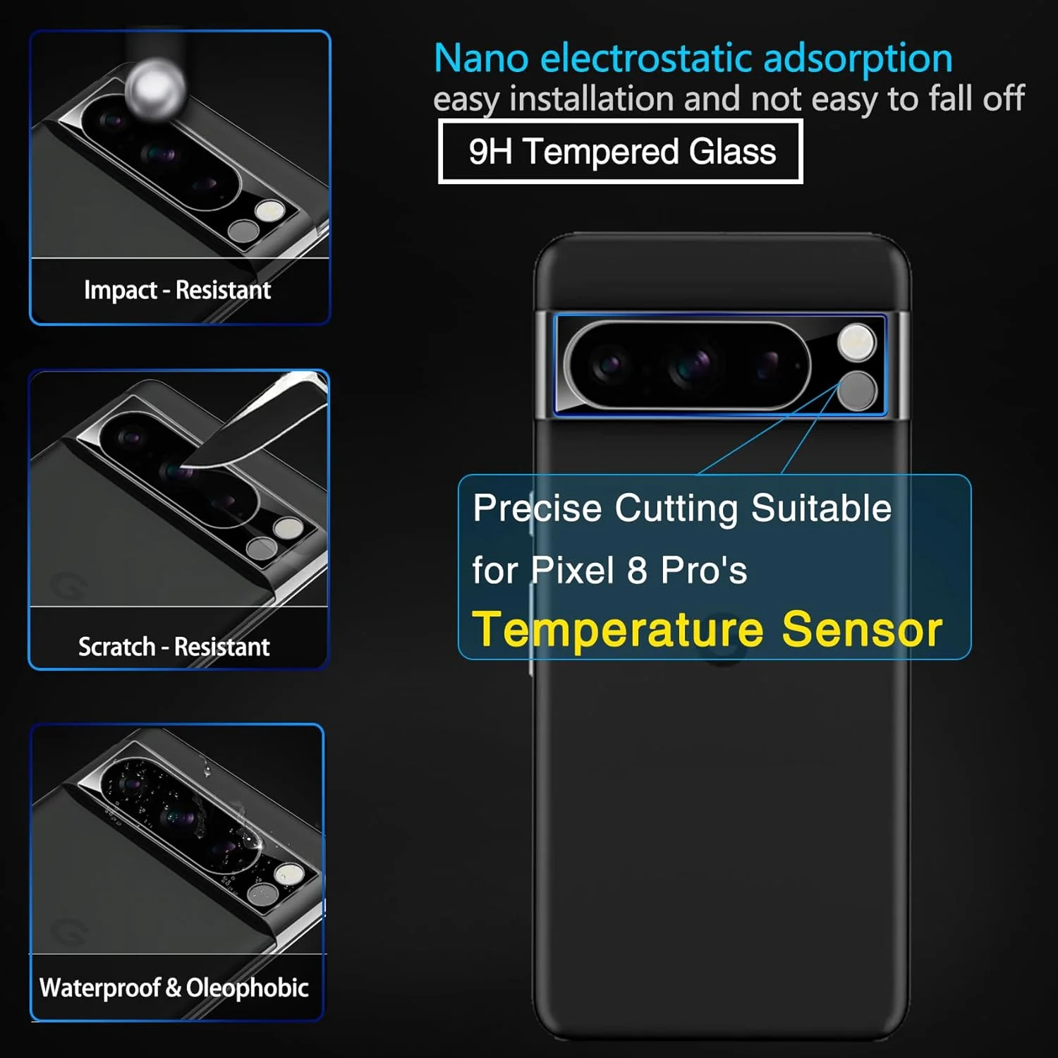 IMBZBK محافظ شیشه ای تمپرد برای گوگل پیکسل 8 پرو، بسته 3 عددی، محافظ صفحه نمایش 9H به همراه 3 عدد لوازم جانبی محافظ دوربین HD، سازگار با دماسنج و باز کردن قفل اثر انگشت IMBZBK محافظ شیشه ای تمپرد برای گوگل پیکسل 8 پرو، بسته 3 عددی، محافظ صفحه نمایش 9H به همراه 3 عدد لوازم جانبی محافظ دوربین HD، سازگار با دماسنج و باز کردن قفل اثر انگشت