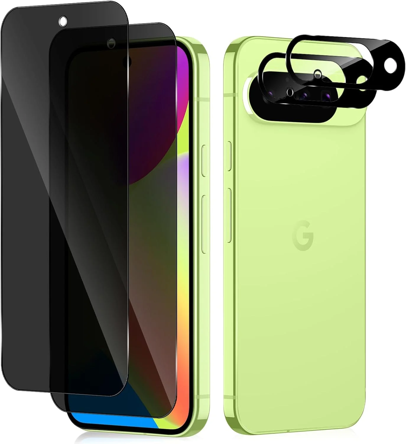 محافظ صفحه نمایش حریم خصوصی HeeYeal (بسته 2 + 2) + محافظ لنز دوربین برای گوگل پیکسل 10 5G، [سازگار با قاب] [ضد خش] [سختی 9H] فیلم شیشه ای حرارت دیده ضد جاسوسی برای گوگل پیکسل 10 5G