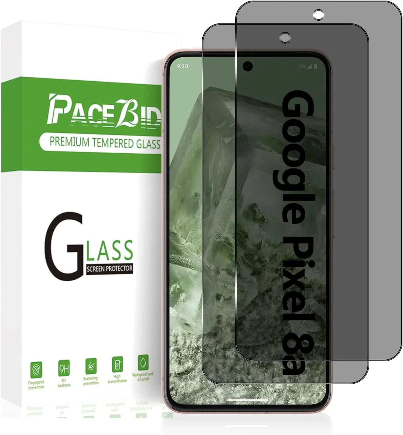محافظ صفحه نمایش حریم خصوصی PaceBid برای گوگل پیکسل 8a، بسته 2 عددی غشای شیشه ای حرارت دیده ضد جاسوسی [پوشش کامل] [ضد خش] [سختی 9H] برای گوگل پیکسل 8a