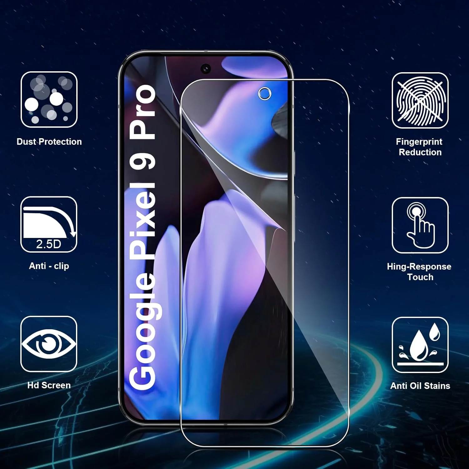 محافظ صفحه نمایش داتری برای گوگل پیکسل 9 پرو، 2 عدد محافظ صفحه نمایش به همراه 2 عدد محافظ لنز دوربین (مشکی) سختی 9H، بدون حباب، فیلم شیشه ای سخت شده ضد خش HD محافظ صفحه نمایش داتری برای گوگل پیکسل 9 پرو، 2 عدد محافظ صفحه نمایش به همراه 2 عدد محافظ لنز دوربین (مشکی) سختی 9H، بدون حباب، فیلم شیشه ای سخت شده ضد خش HD