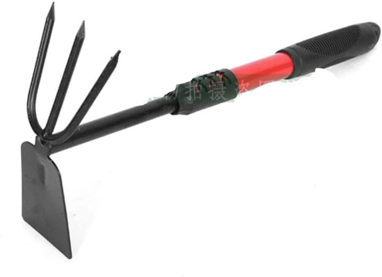 ست باغبانی چهار تکه شامل بیلچه گل پنج دندانه، دسته لاستیکی مشکی، دو منظوره، ابزار باغبانی کشاورزی، بیل تلسکوپی و کج بیل