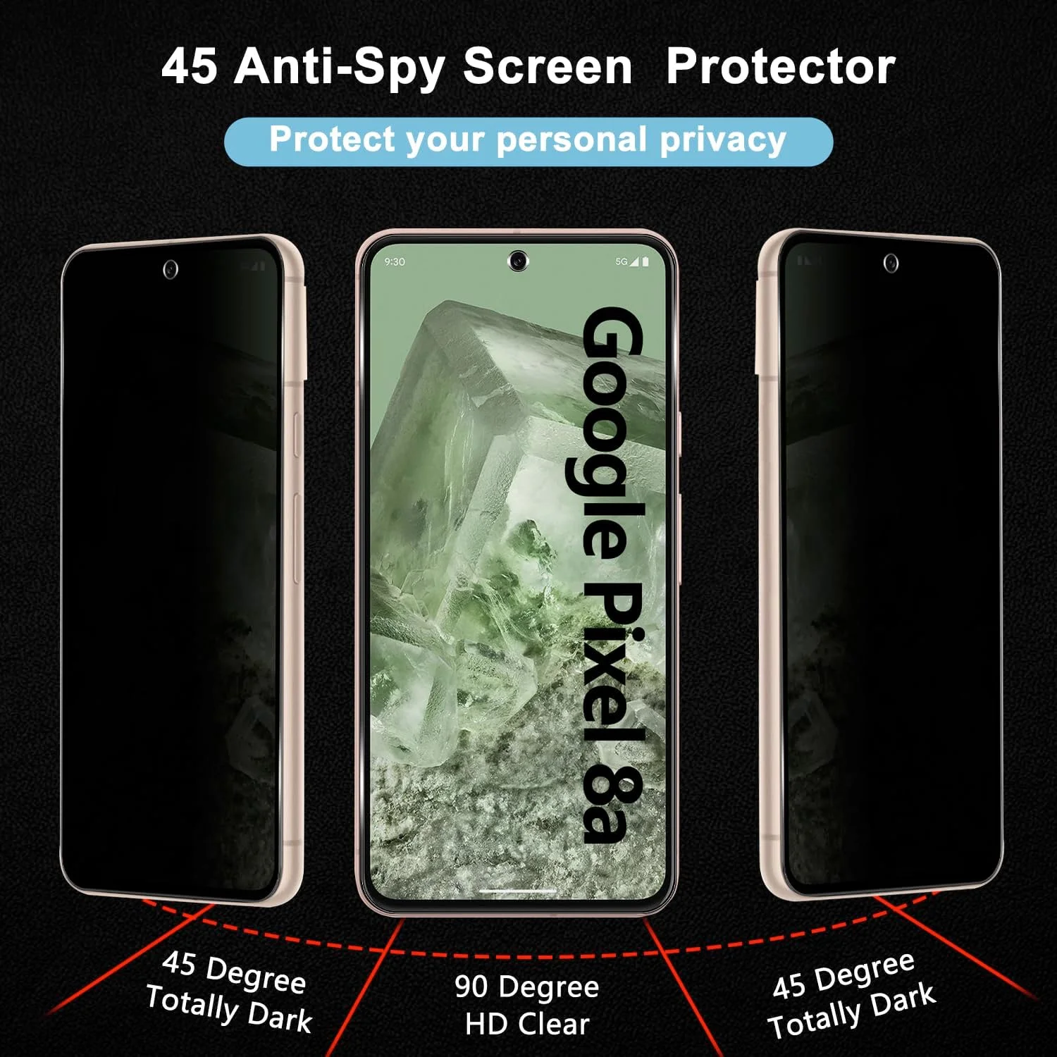 محافظ صفحه نمایش حریم خصوصی PaceBid برای گوگل پیکسل 8a، بسته 2 عددی غشای شیشه ای حرارت دیده ضد جاسوسی [پوشش کامل] [ضد خش] [سختی 9H] برای گوگل پیکسل 8a