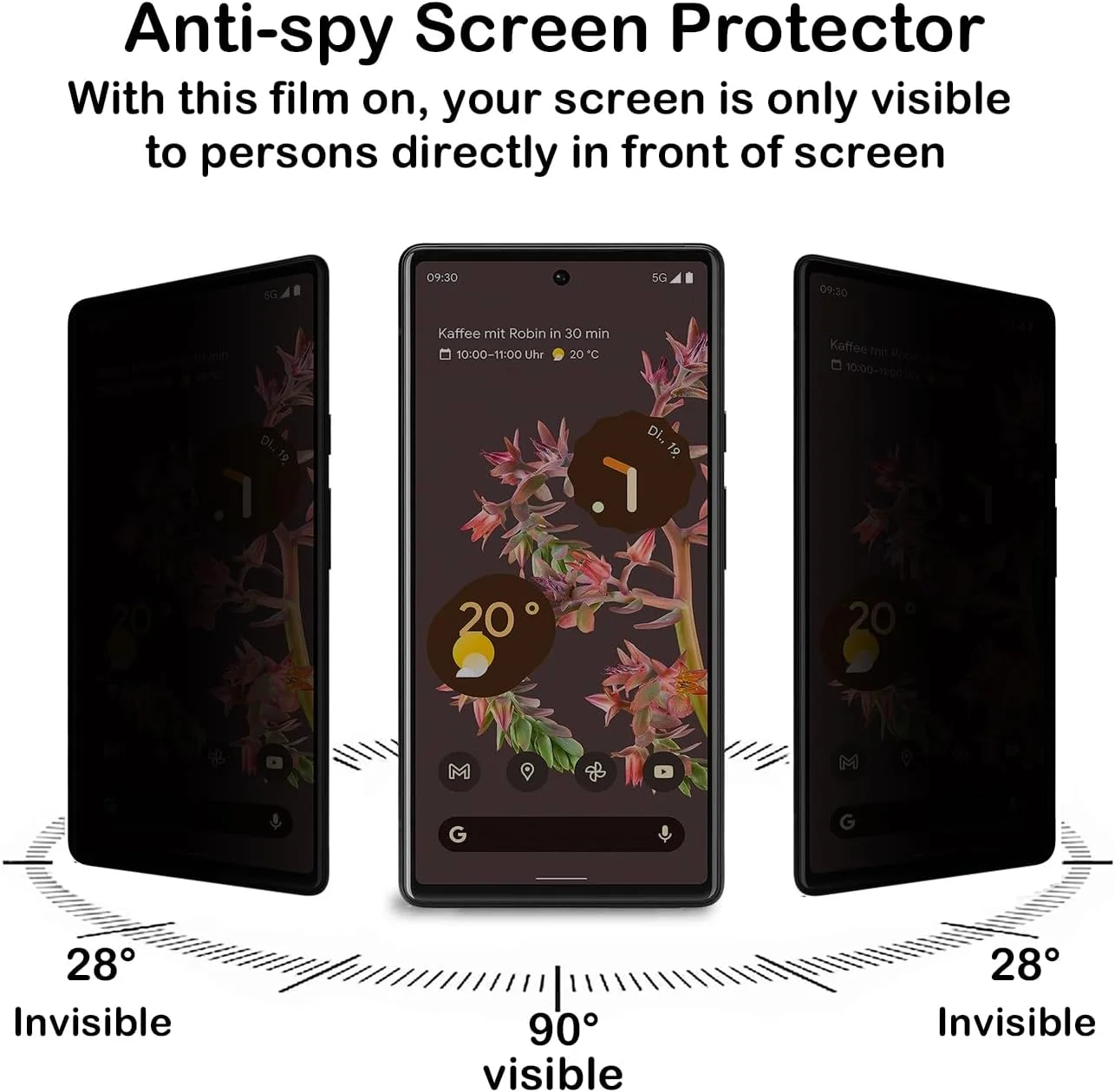 محافظ صفحه نمایش حریم خصوصی برای گوگل پیکسل 6 [بسته 2 عددی]، فیلم شیشه ای حرارت دیده ضد جاسوسی، سختی 9H، ضد خش، ضد اثر انگشت، بدون حباب، نصب آسان، محافظ صفحه نمایش ضد جاسوسی برای گوگل پیکسل 6