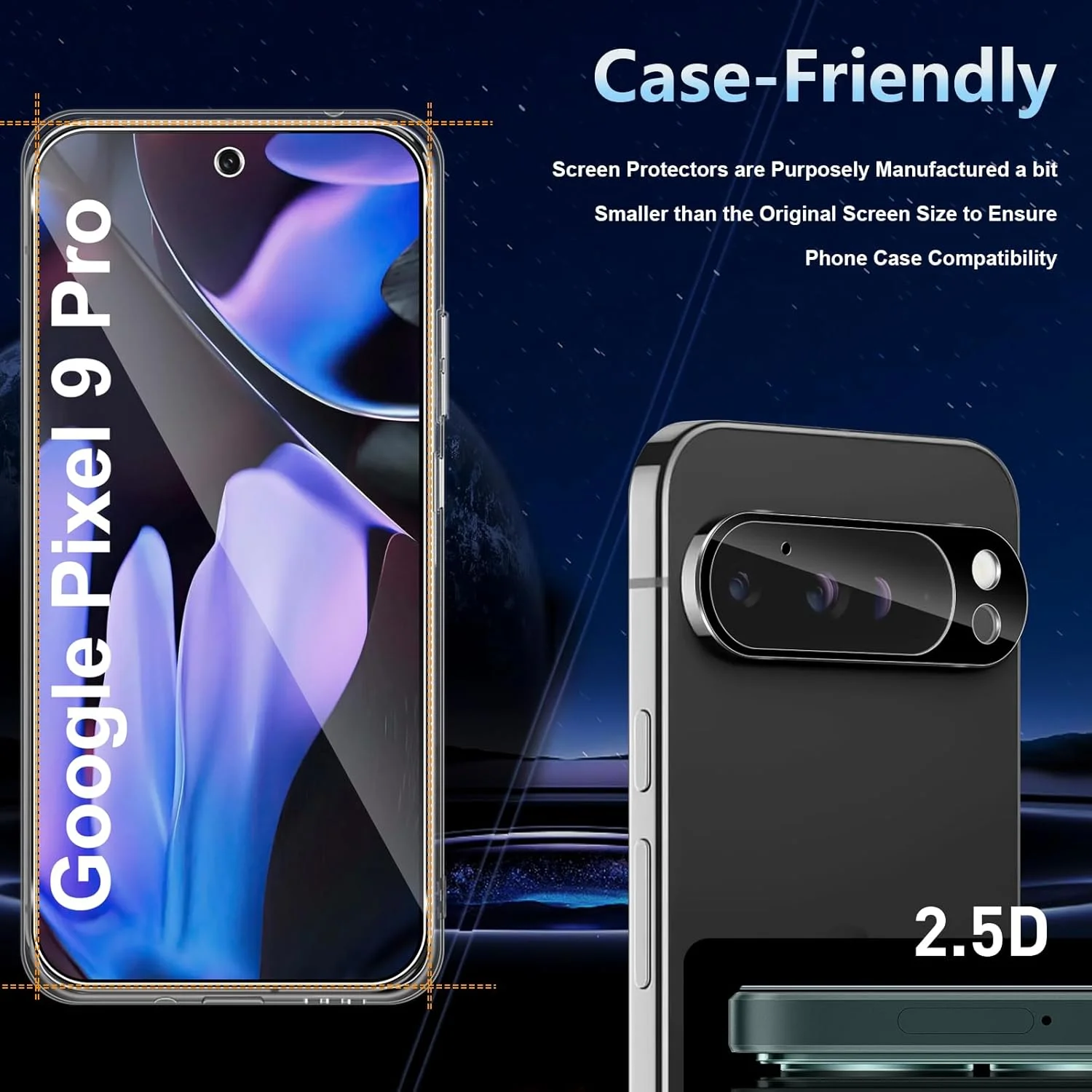 محافظ صفحه نمایش داتری برای گوگل پیکسل 9 پرو، 2 عدد محافظ صفحه نمایش به همراه 2 عدد محافظ لنز دوربین (مشکی) سختی 9H، بدون حباب، فیلم شیشه ای سخت شده ضد خش HD محافظ صفحه نمایش داتری برای گوگل پیکسل 9 پرو، 2 عدد محافظ صفحه نمایش به همراه 2 عدد محافظ لنز دوربین (مشکی) سختی 9H، بدون حباب، فیلم شیشه ای سخت شده ضد خش HD