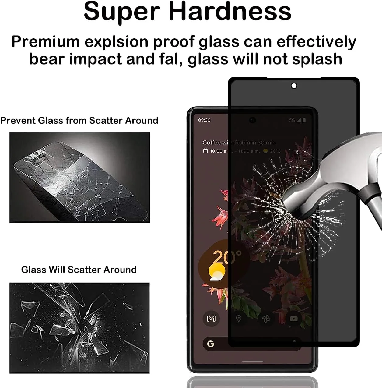 محافظ صفحه نمایش حریم خصوصی برای گوگل پیکسل 6 [بسته 2 عددی]، فیلم شیشه ای حرارت دیده ضد جاسوسی، سختی 9H، ضد خش، ضد اثر انگشت، بدون حباب، نصب آسان، محافظ صفحه نمایش ضد جاسوسی برای گوگل پیکسل 6
