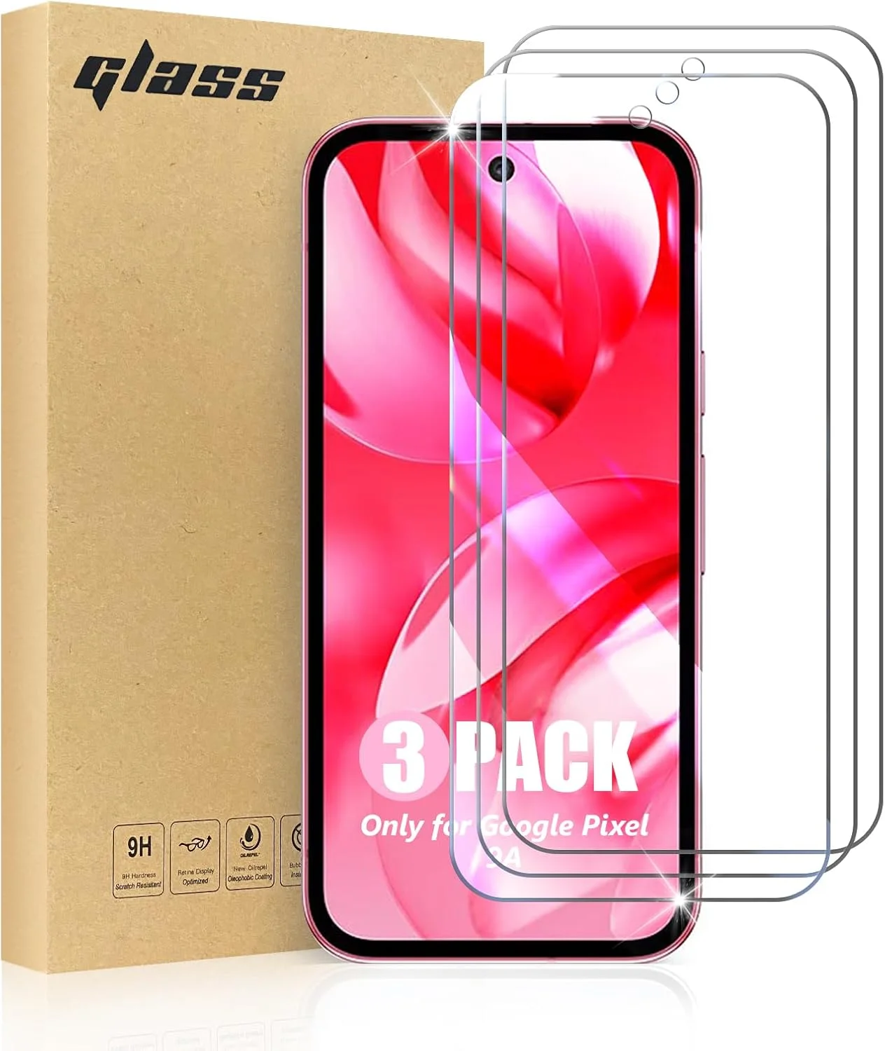 محافظ صفحه نمایش SCL برای گوگل پیکسل 9a، بسته 3 عددی شیشه حرارت دیده شفاف سری کریستالی برای گوگل پیکسل 9a، سازگار با قاب، سختی 9H