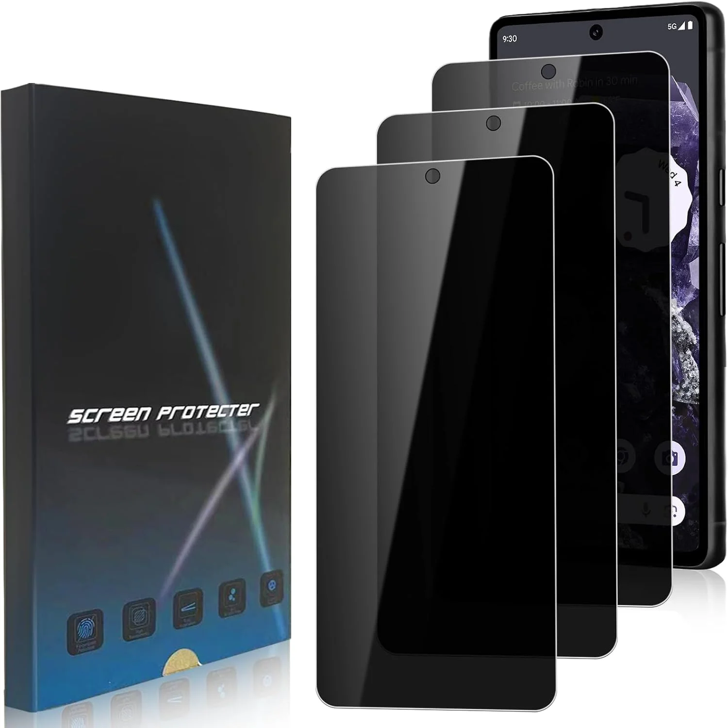 محافظ صفحه نمایش حریم خصوصی زونیه، بسته 3 عددی، مناسب برای گوگل پیکسل 8، سختی 9H، محافظ صفحه نمایش حریم خصوصی ضد جاسوسی، محافظ صفحه شیشه ای حرارت دیده برای گوگل پیکسل 8 [بدون حباب و ضد خش]