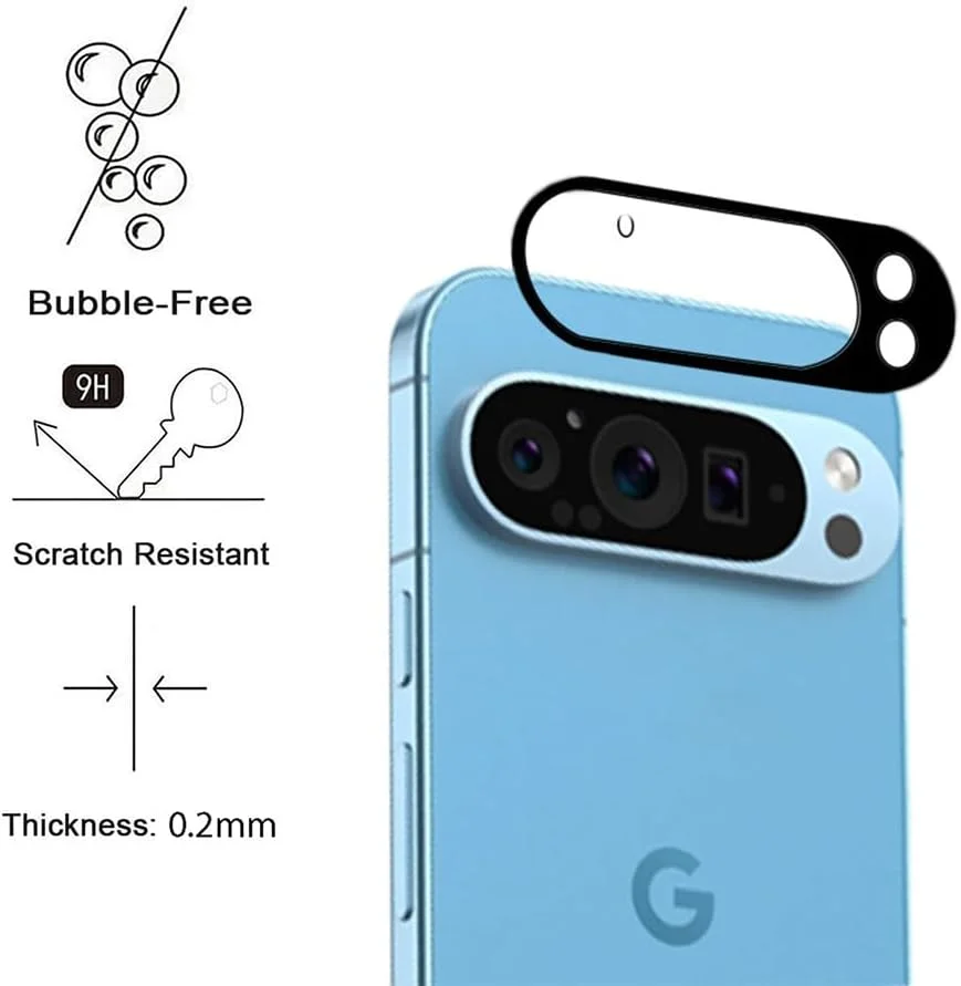 محافظ لنز دوربین گوشی گوگل پیکسل 9 پرو QINOUK، [2 عدد] محافظ شیشه ای حرارت دیده، [ضد خش] [بدون حباب] - مشکی
