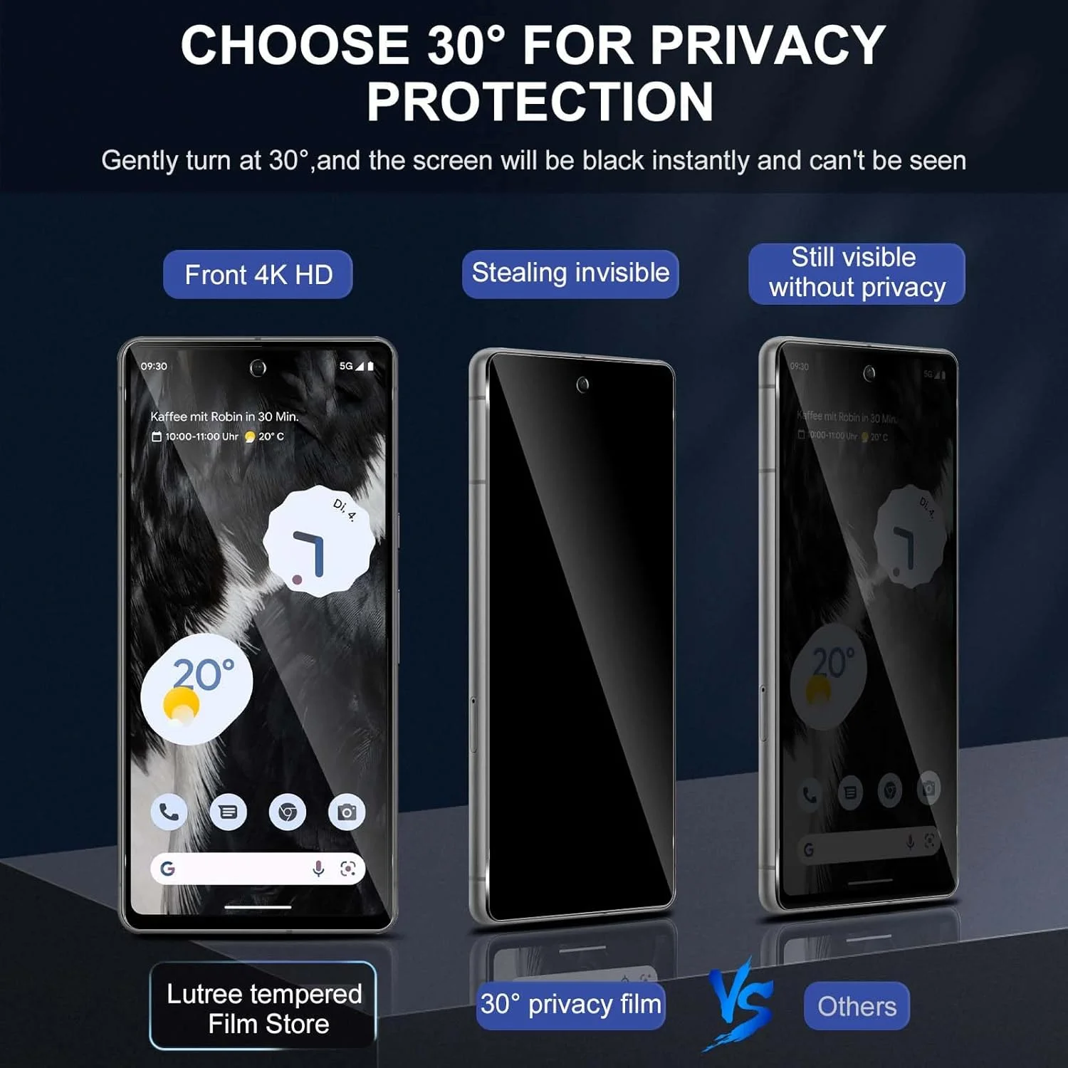 محافظ حریم خصوصی شیشه ای Lutree برای گوگل پیکسل 7، بسته 2+2 محافظ صفحه نمایش ضد جاسوسی + فیلم محافظ لنز دوربین (مشکی)، سختی 9H ضد خش و ضد دید محافظ حریم خصوصی شیشه ای Lutree برای گوگل پیکسل 7، بسته 2+2 محافظ صفحه نمایش ضد جاسوسی + فیلم محافظ لنز دوربین (مشکی)، سختی 9H ضد خش و ضد دید