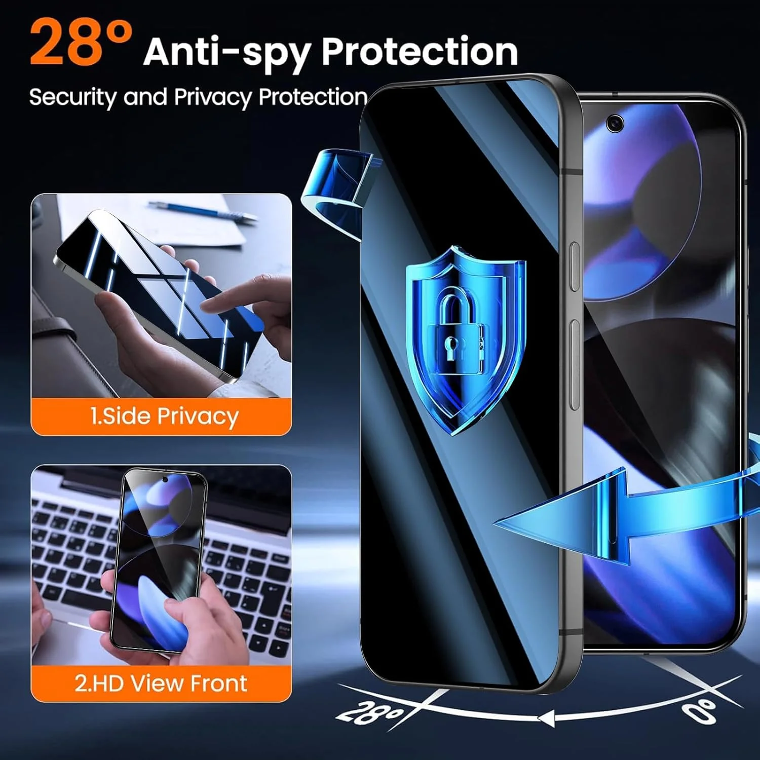 محافظ صفحه نمایش حریم خصوصی Pnakqil برای گوگل پیکسل 9 5G با محافظ صفحه دوربین، شیشه حرارت دیده ضد جاسوسی، محافظ صفحه نمایش با زاویه ضد جاسوسی 28 درجه، بسته 2 عددی محافظ صفحه نمایش حریم خصوصی Pnakqil برای گوگل پیکسل 9 5G با محافظ صفحه دوربین، شیشه حرارت دیده ضد جاسوسی، محافظ صفحه نمایش با زاویه ضد جاسوسی 28 درجه، بسته 2 عددی