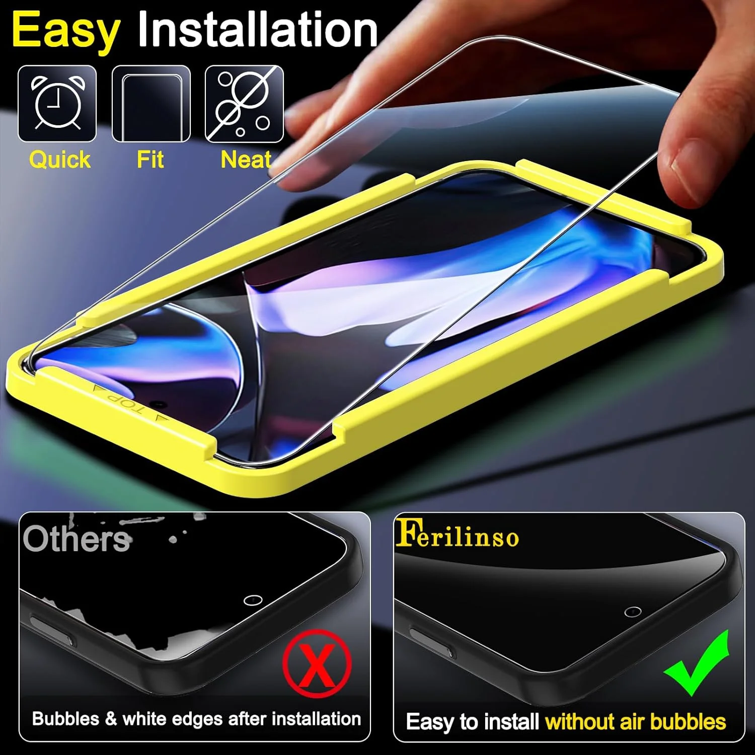 محافظ صفحه نمایش فول کاور Ferilinso بسته 3 عددی برای Google Pixel 9 Pro XL [سازگار با قاب گوشی]، لوازم جانبی محافظ لنز دوربین بسته 3 عددی