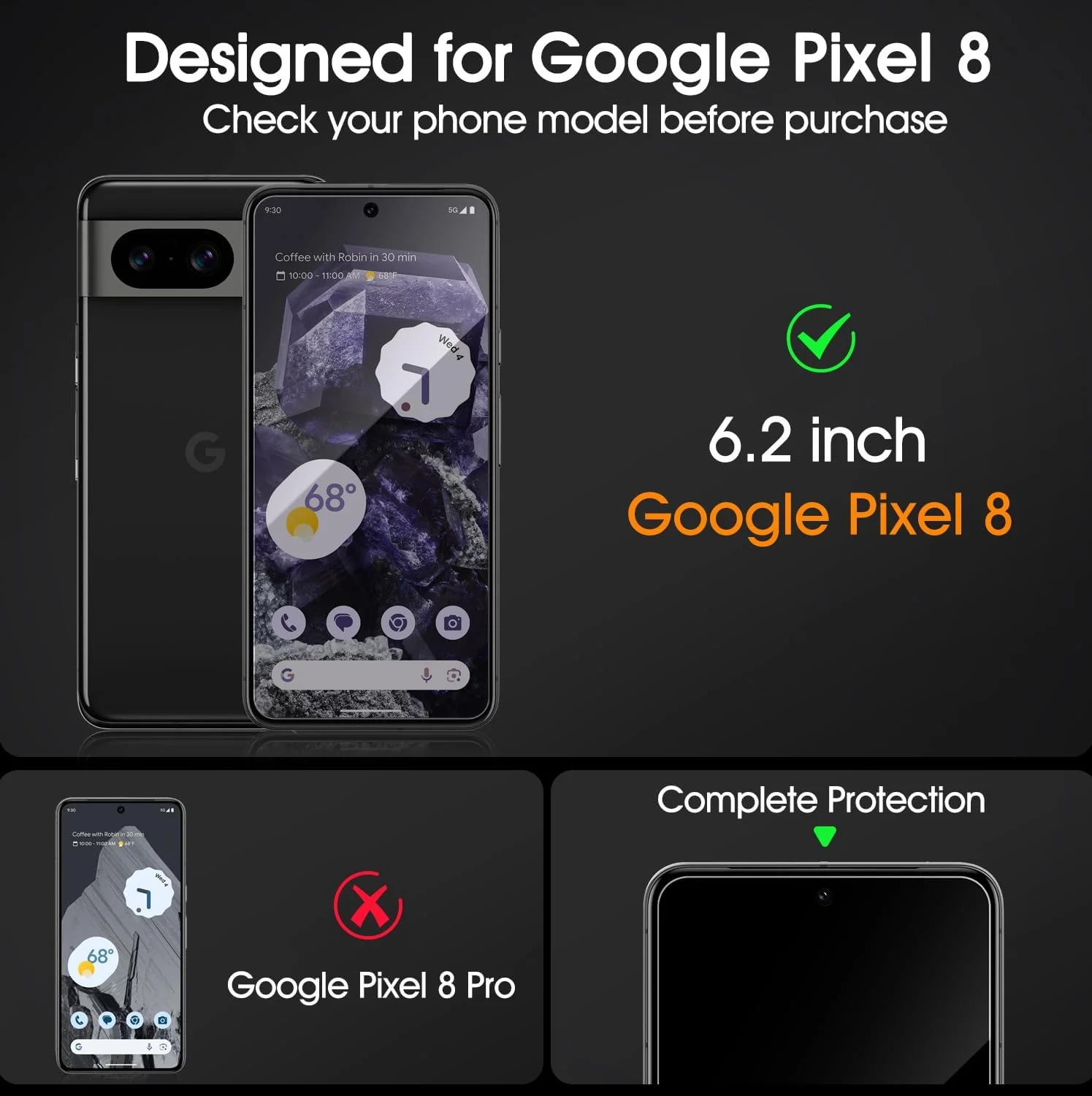 محافظ صفحه نمایش حریم خصوصی زونیه، بسته 3 عددی، مناسب برای گوگل پیکسل 8، سختی 9H، محافظ صفحه نمایش حریم خصوصی ضد جاسوسی، محافظ صفحه شیشه ای حرارت دیده برای گوگل پیکسل 8 [بدون حباب و ضد خش]