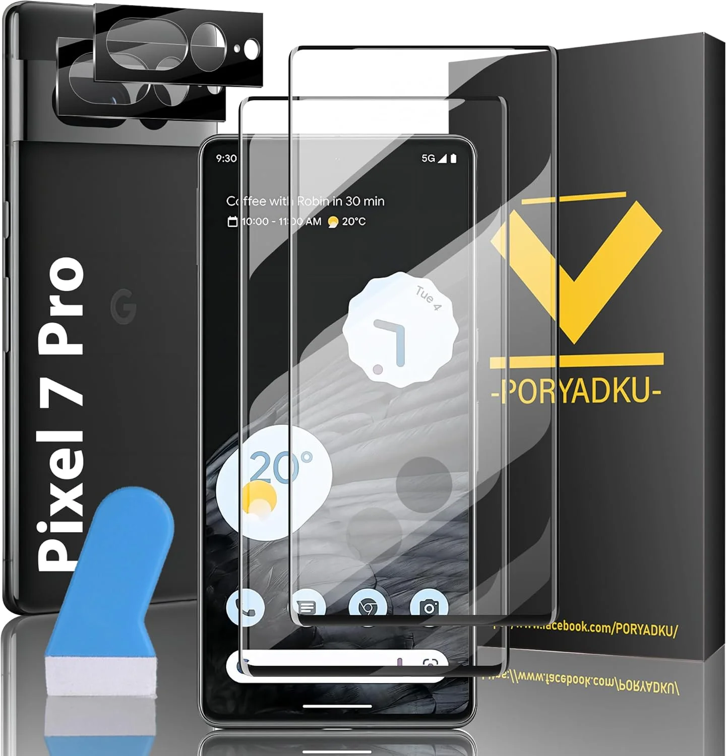 محافظ صفحه نمایش شیشه ای حرارت دیده ایکابو (بسته 2+2) برای گوگل پیکسل 7 پرو [2 عدد محافظ صفحه نمایش] + [2 عدد محافظ لنز دوربین]، ضد حباب، سازگار با اثر انگشت، محافظ صفحه نمایش شیشه ای پیکسل 7 پرو 5G
