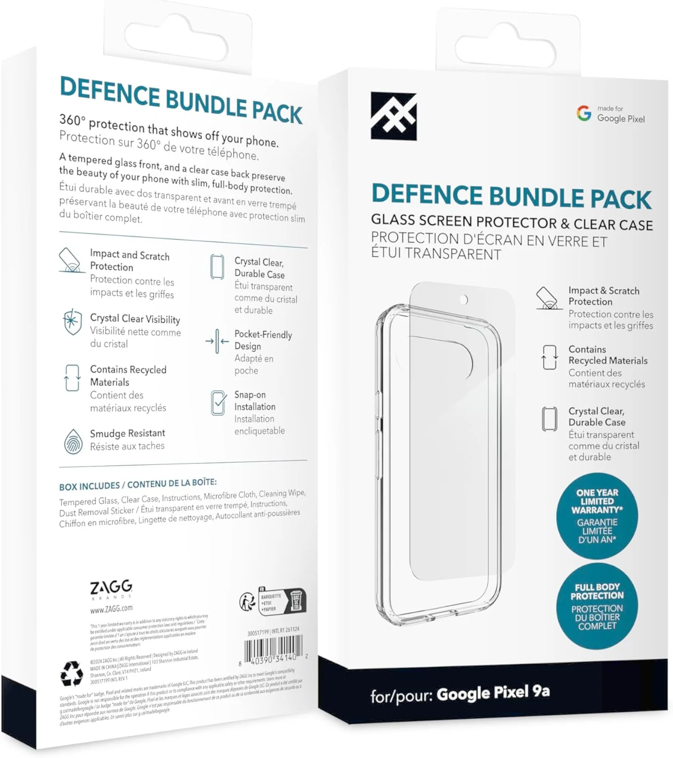 محافظ صفحه نمایش شیشه ای ZAGG Defence مناسب برای Google Pixel 9a [6.3 اینچ]، شیشه حرارت دیده، ضد میکروب، مقاوم در برابر خراش، شفاف