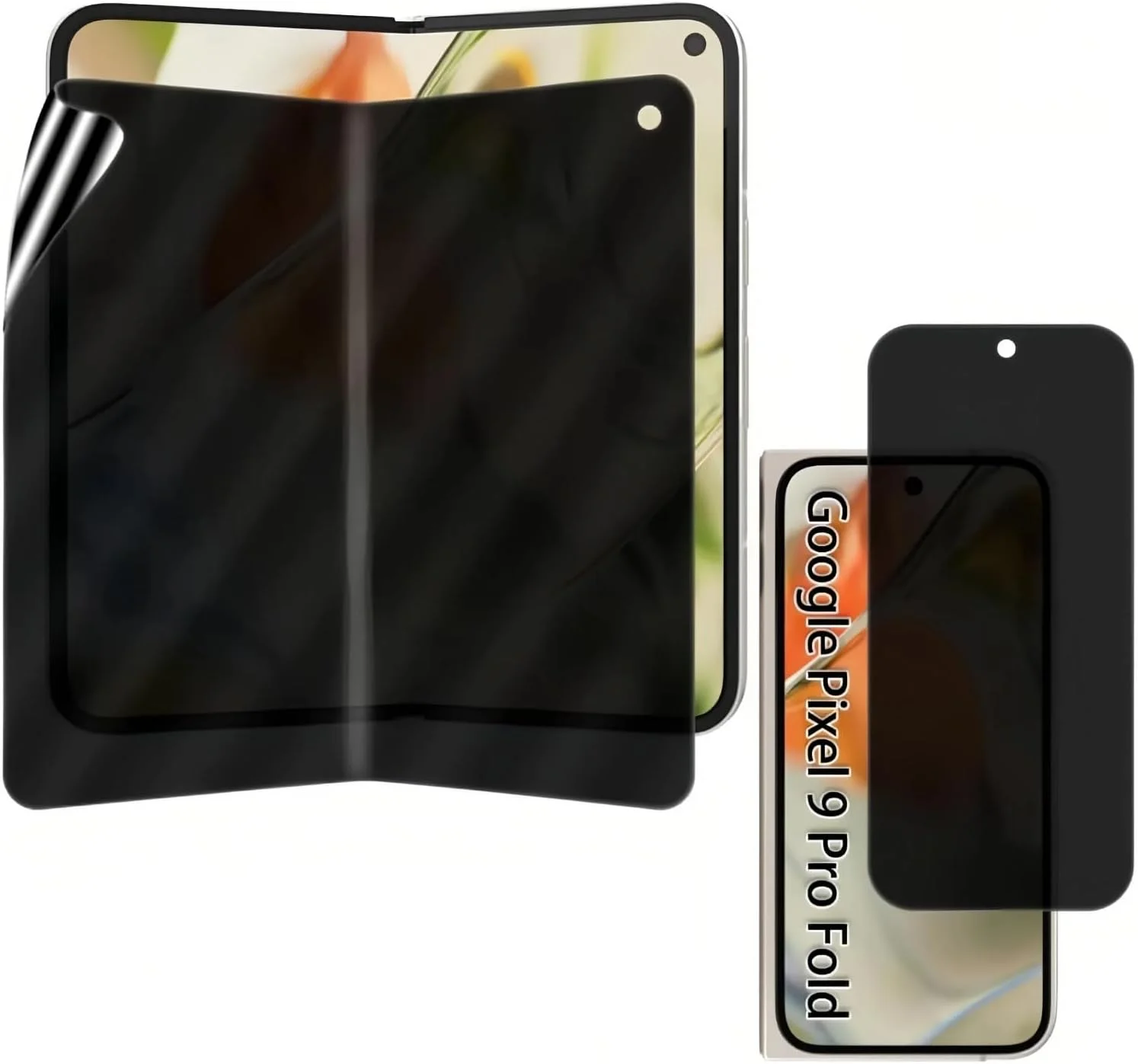 محافظ صفحه نمایش حریم خصوصی Gruattreay، بسته 2 عددی، سازگار با Google Pixel 9 Pro Fold 2024، محافظ صفحه نمایش ضد دید از بیرون و داخل، فیلم شیشه ای حرارت دیده 9H ضد خش