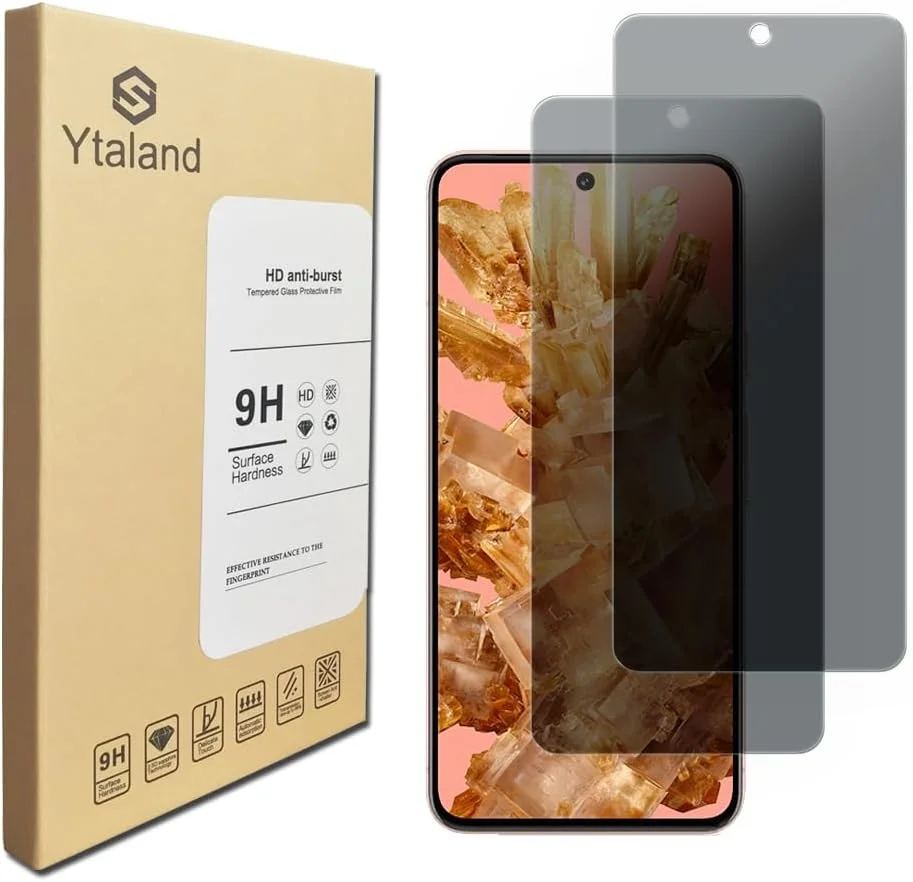 محافظ صفحه نمایش حریم خصوصی S YTALAND بسته 2 عددی برای گوگل پیکسل 8، شیشه محافظ ضد جاسوسی، فیلم محافظ صفحه نمایش حریم خصوصی، [ضد جاسوسی] [شیشه حرارت دیده با سختی 9H] [بدون حباب]