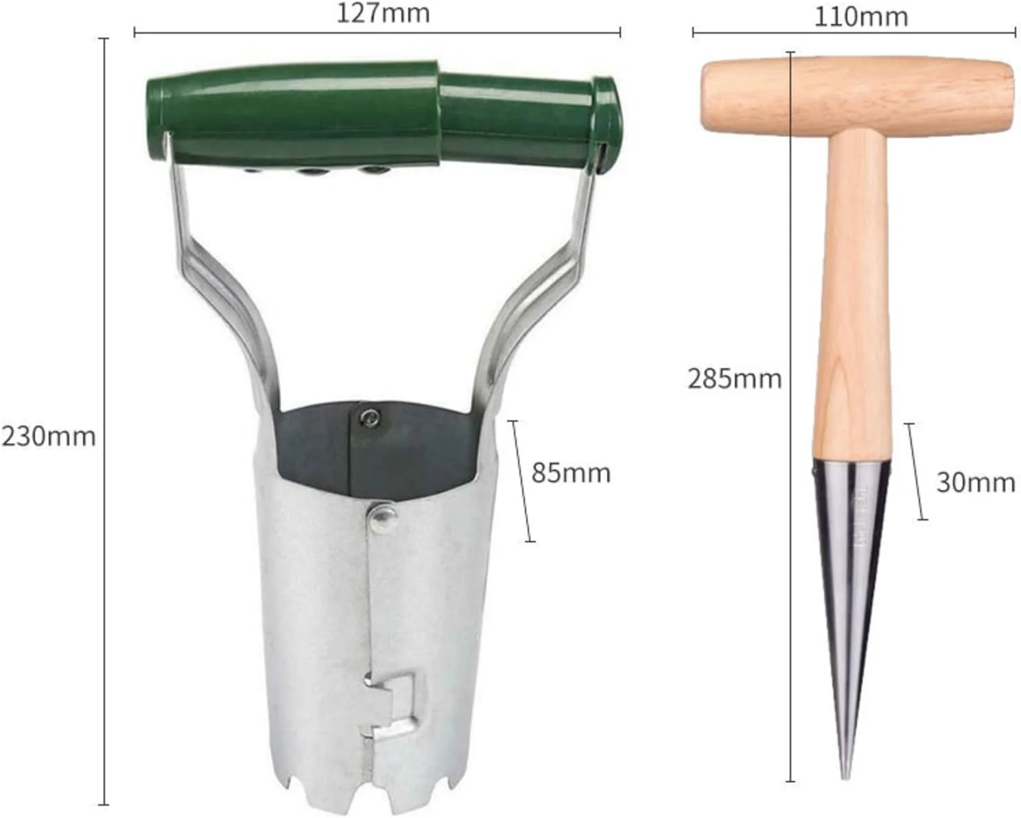 دستگاه کاشت نشاء استیل KAYNO، ابزار کشاورزی، پانچر، ابزار باغبانی، بیرون آورنده نشاء، دسته چوبی، پانچ سوراخ نوک تیز