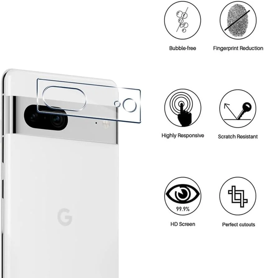 محافظ صفحه نمایش QINOUK برای گوگل پیکسل 8 ([بسته 2+2])، [بسته 2 عددی] محافظ صفحه نمایش تمام صفحه، [بسته 2 عددی] محافظ لنز دوربین شیشه ای حرارت دیده شفاف HD، [ضد خش]