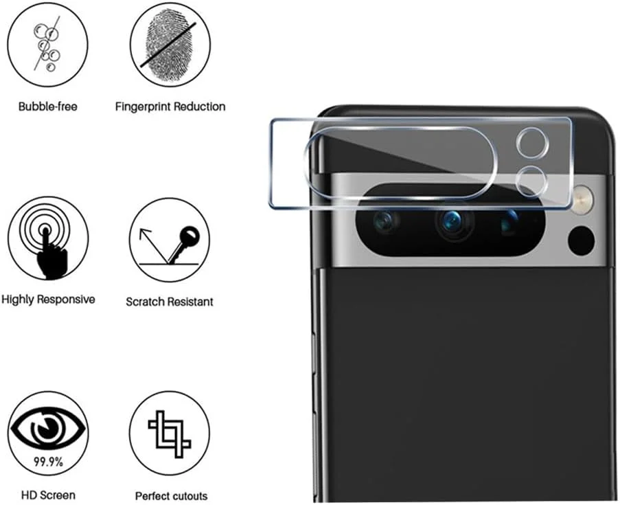 محافظ صفحه نمایش QINOUK برای گوگل پیکسل 8 پرو [بسته 2+2]، [بسته 2 عددی] محافظ صفحه نمایش تمام صفحه، [بسته 2 عددی] محافظ لنز دوربین شیشه ای حرارت دیده شفاف HD، [ضد خش]