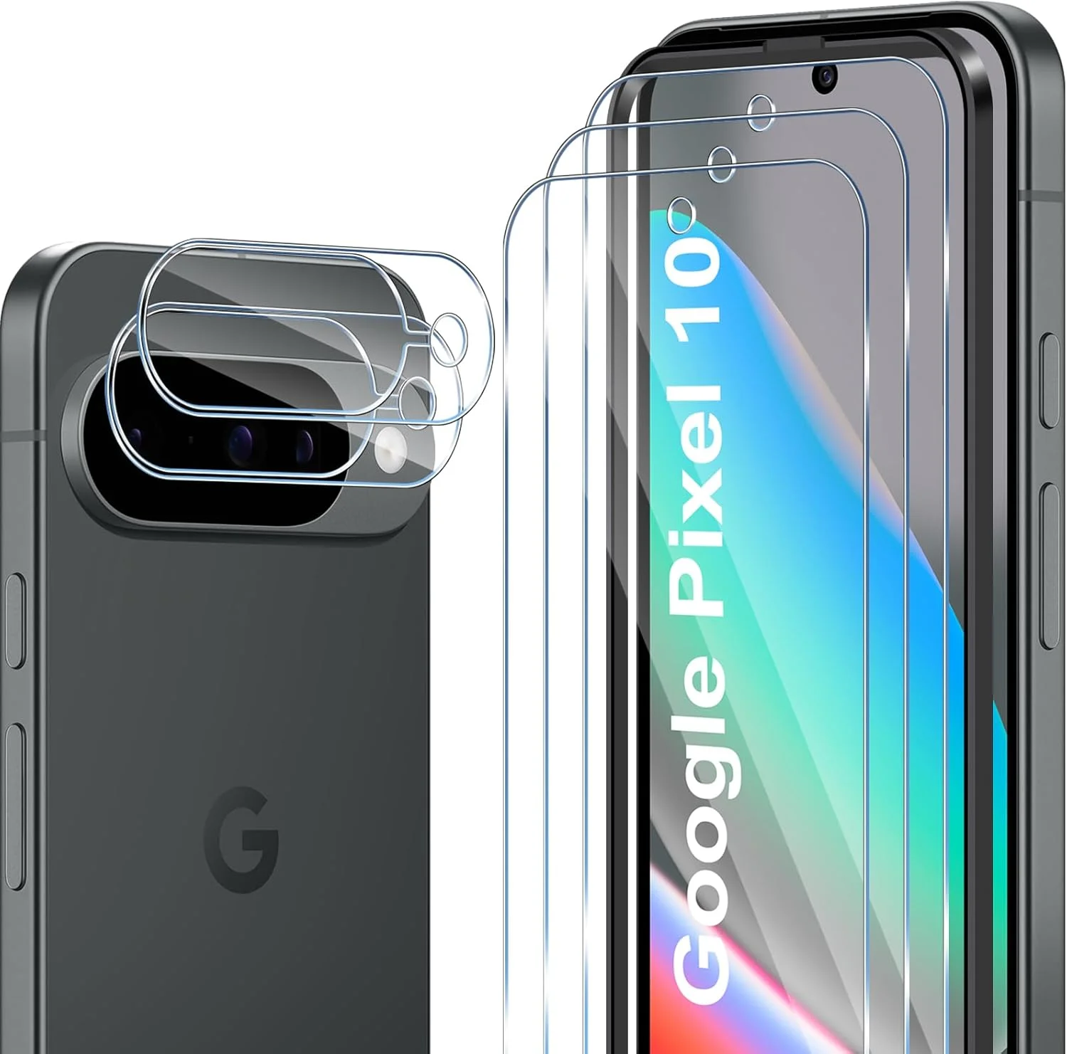 محافظ صفحه نمایش ELYCO سازگار با Google Pixel 10، شیشه حرارت دیده، بسته 3 عددی محافظ صفحه نمایش و 2 عدد محافظ دوربین، سختی 9H ضد خش، شیشه محافظ شفاف HD