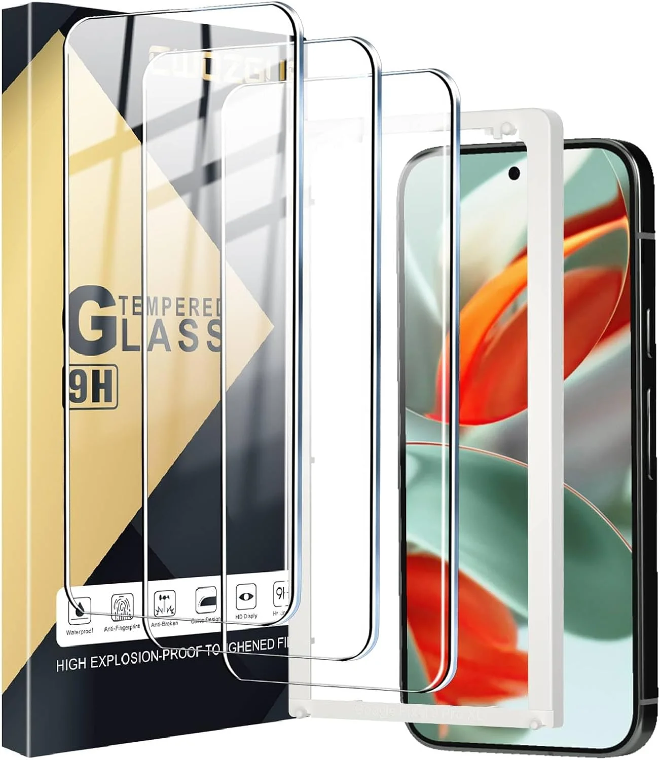 محافظ صفحه نمایش 3 عددی برای پیکسل 9 / پیکسل 9 پرو به همراه ابزار نصب حذف گرد و غبار، نصب آسان، ضد خش، بدون حباب، شیشه حرارت دیده HD برای گوگل پیکسل 9/9 پرو 5G