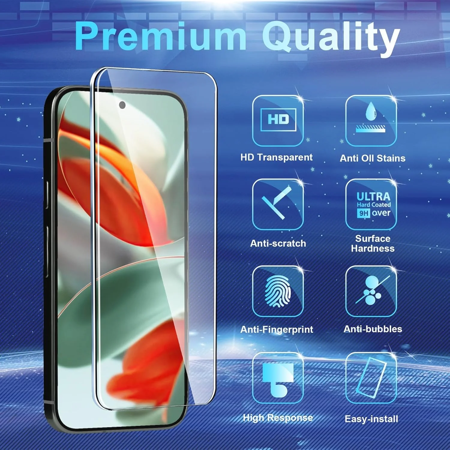 محافظ صفحه نمایش 3 عددی برای پیکسل 9 / پیکسل 9 پرو به همراه ابزار نصب حذف گرد و غبار، نصب آسان، ضد خش، بدون حباب، شیشه حرارت دیده HD برای گوگل پیکسل 9/9 پرو 5G