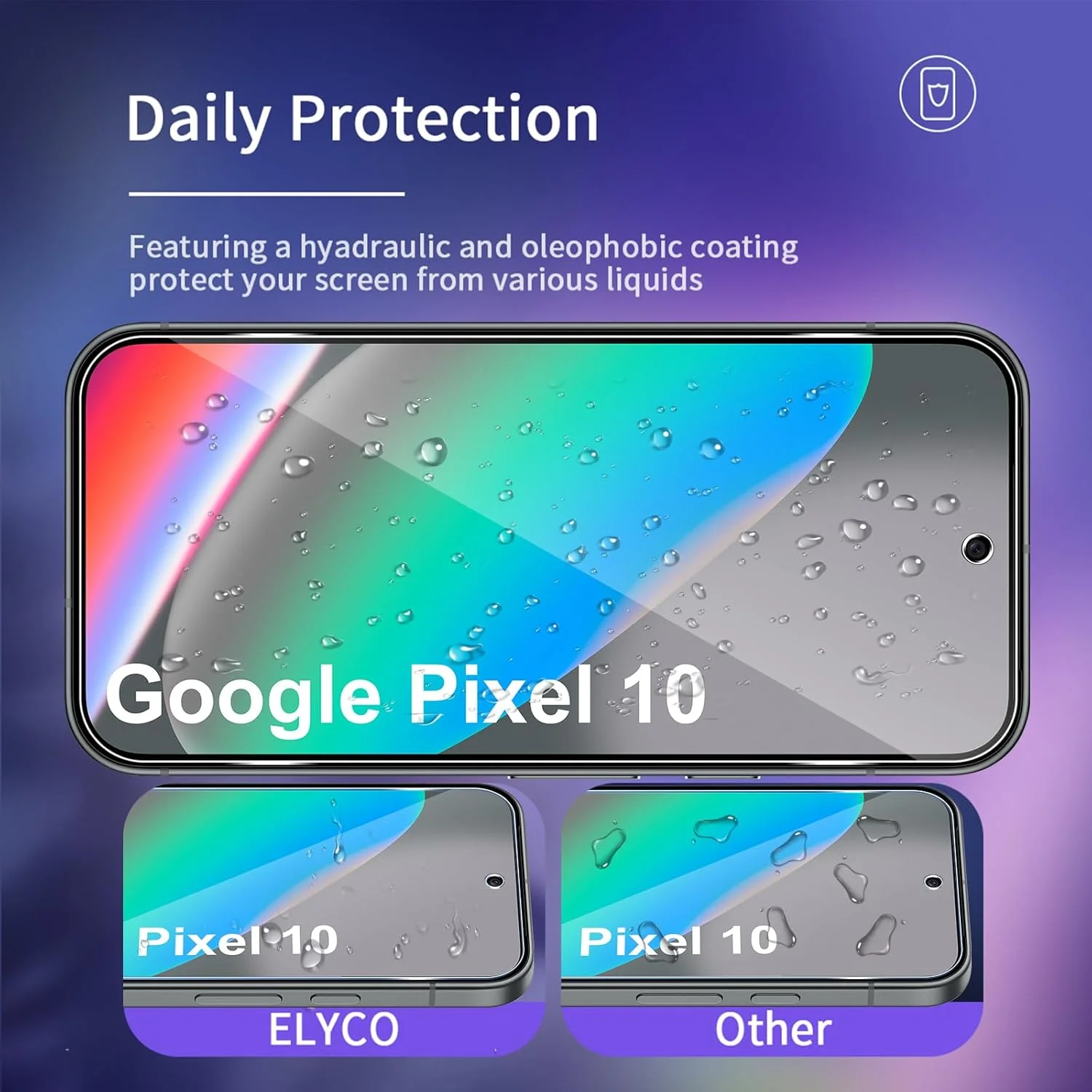 محافظ صفحه نمایش ELYCO سازگار با Google Pixel 10، شیشه حرارت دیده، بسته 3 عددی محافظ صفحه نمایش و 2 عدد محافظ دوربین، سختی 9H ضد خش، شیشه محافظ شفاف HD