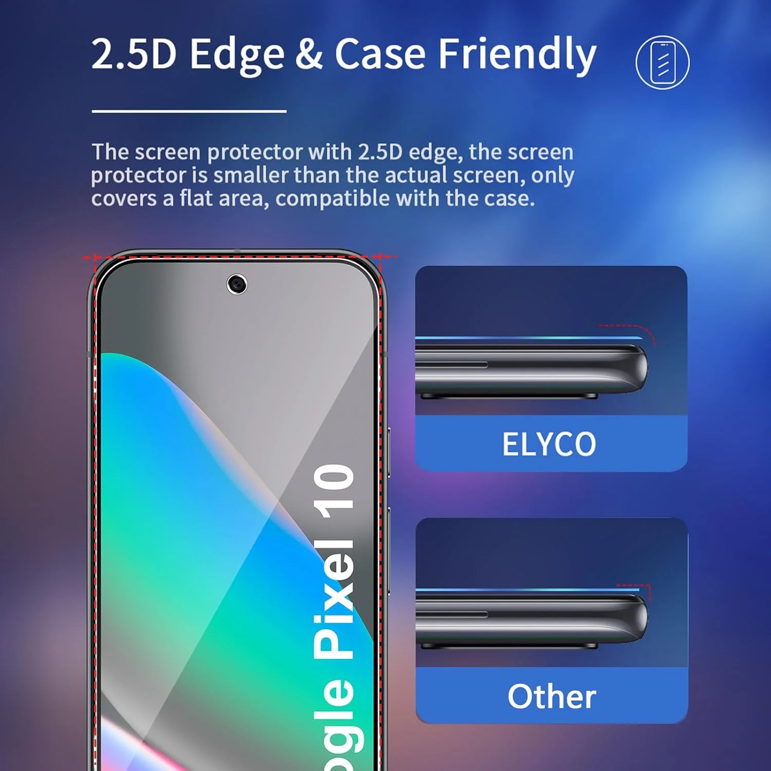 محافظ صفحه نمایش ELYCO سازگار با Google Pixel 10، شیشه حرارت دیده، بسته 3 عددی محافظ صفحه نمایش و 2 عدد محافظ دوربین، سختی 9H ضد خش، شیشه محافظ شفاف HD