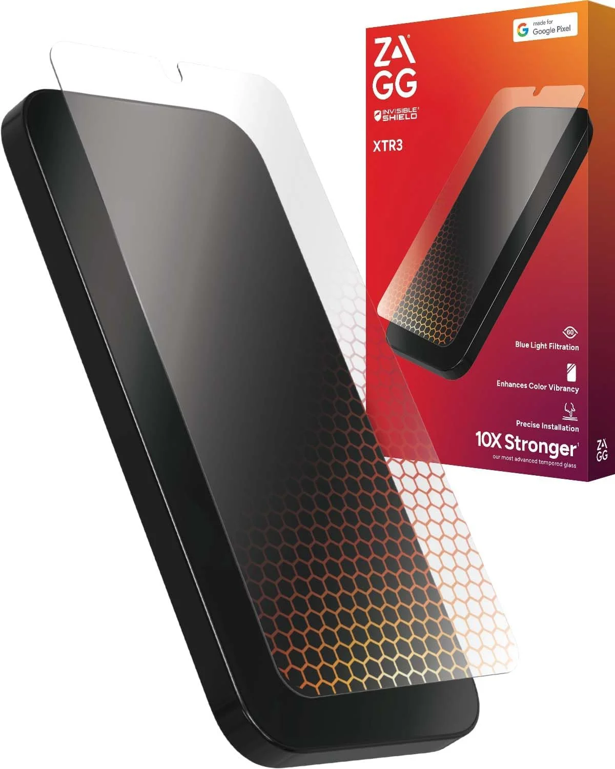 محافظ صفحه نمایش شیشه ای ZAGG Glass XTR3 برای Google Pixel 9 Pro XL - 10 برابر قوی تر با شیشه بازیافتی، فیلتر نور آبی بهبود یافته، ضد تابش نور، نصب آسان