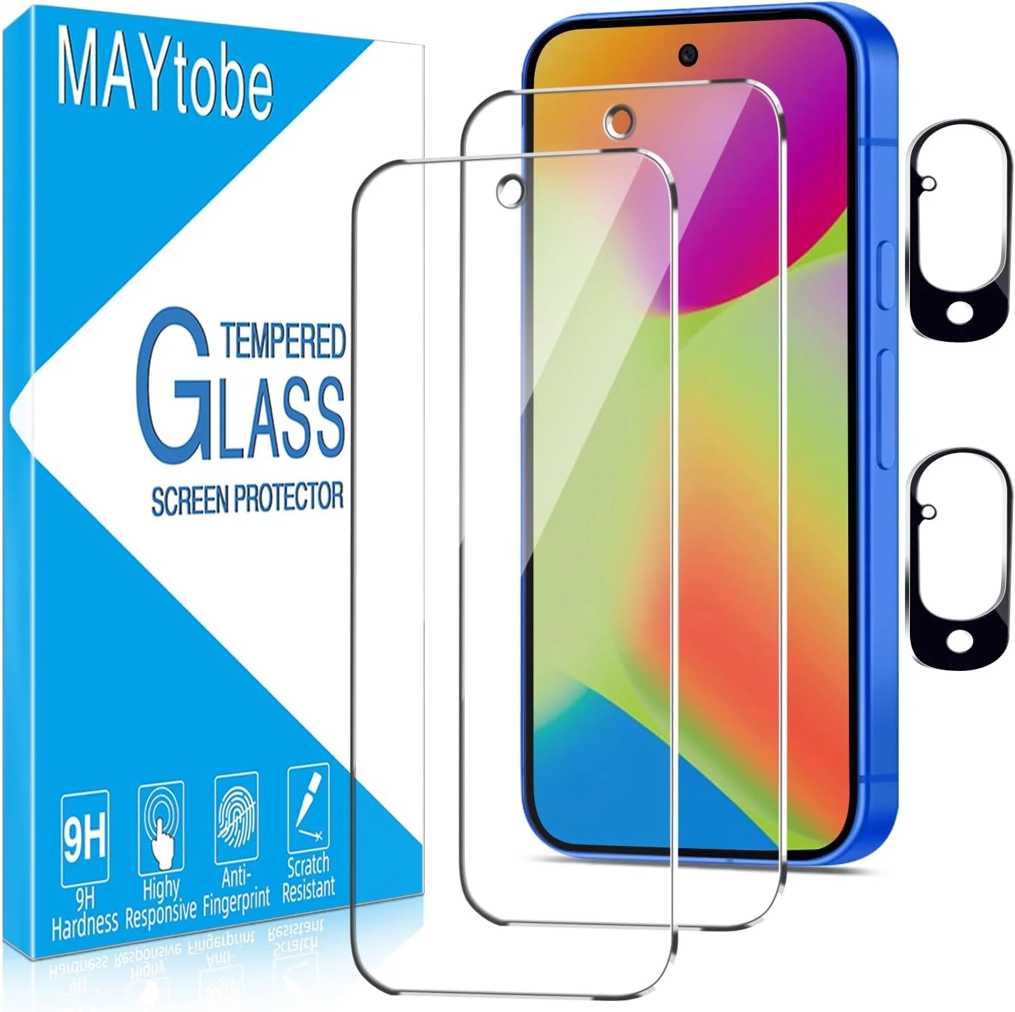 محافظ صفحه نمایش MAYtobe بسته 2 عددی برای گوگل پیکسل 10، شیشه حرارت دیده به همراه محافظ لنز دوربین بسته 2 عددی، سختی 9H، سازگار با قاب، بدون حباب، ضد خش، نصب آسان