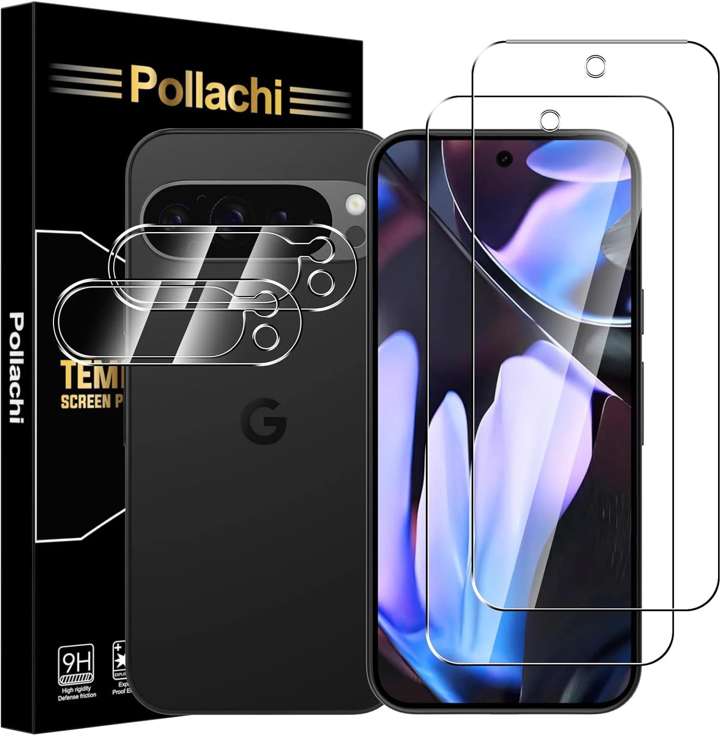 محافظ صفحه نمایش شیشه ای حرارت دیده پولاچی برای گوگل پیکسل 9 پرو ایکس ال 5G، بسته 2 عددی + محافظ لنز دوربین بسته 2 عددی، محافظ صفحه نمایش شیشه ای حرارت دیده 9H برای گوگل پیکسل 9 پرو ایکس ال، سختی 9H، ضد خش، بدون حباب