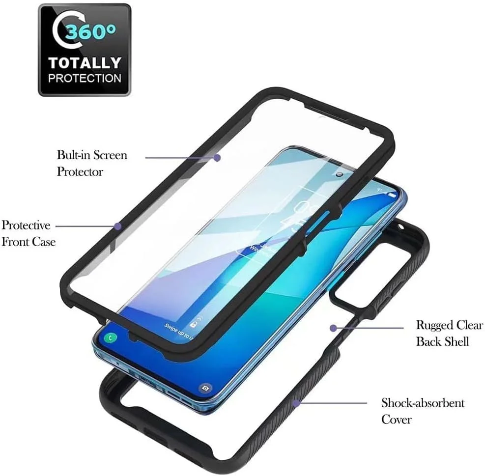 کاور ضد ضربه 360 درجه برای گوگل پیکسل 8 5G با محافظ صفحه نمایش یکپارچه، محافظ دوگانه مقاوم، قاب کامل شفاف جلو و عقب - مشکی