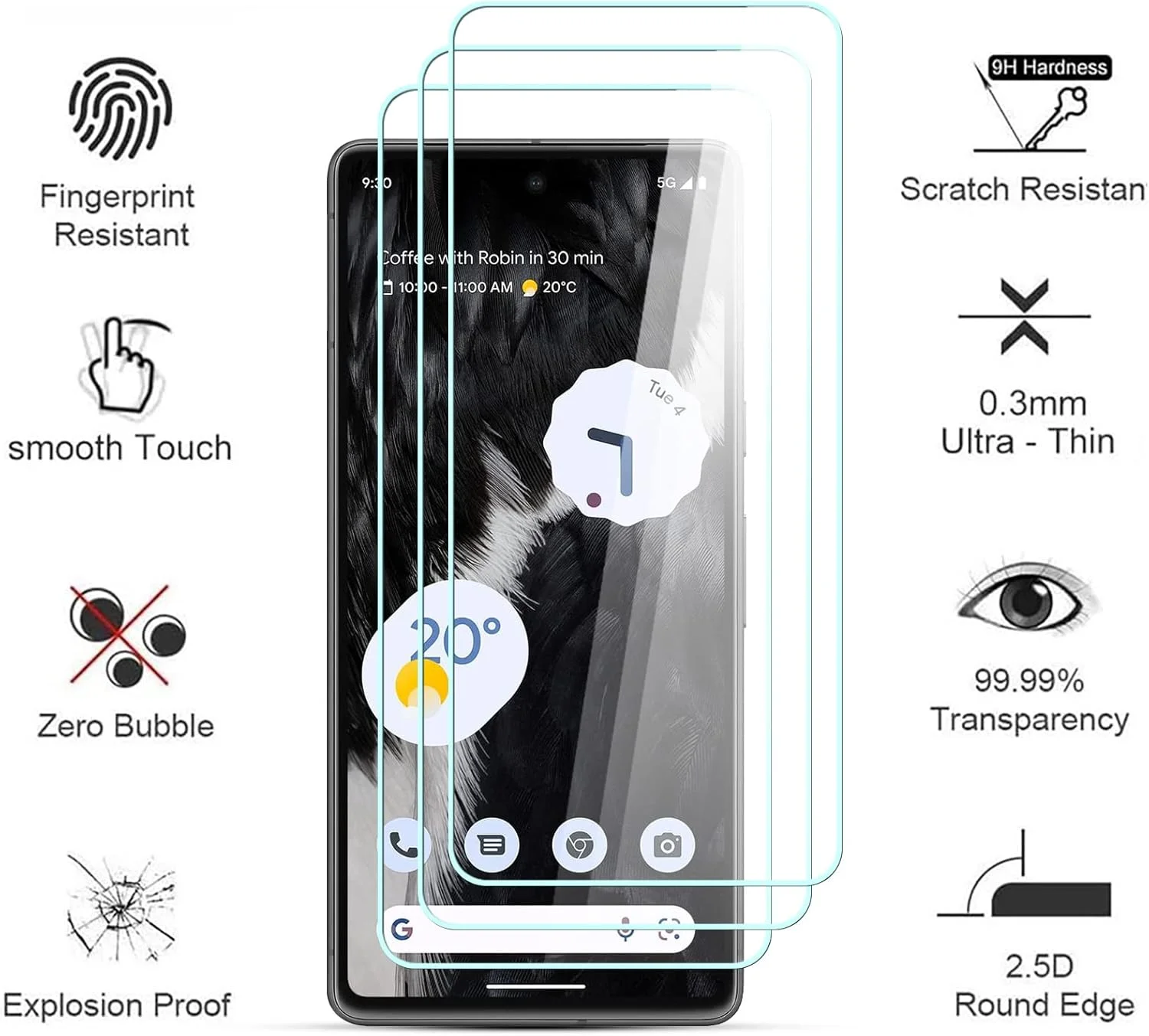 محافظ صفحه نمایش AYSOW برای گوگل پیکسل 7، شیشه پریمیوم 0.3 میلی‌متری، سختی 9H، فیلم 2.5D، ضد خش، بدون حباب، محافظ صفحه نمایش شیشه ای برای گوگل پیکسل 7 [بسته 3 عددی]