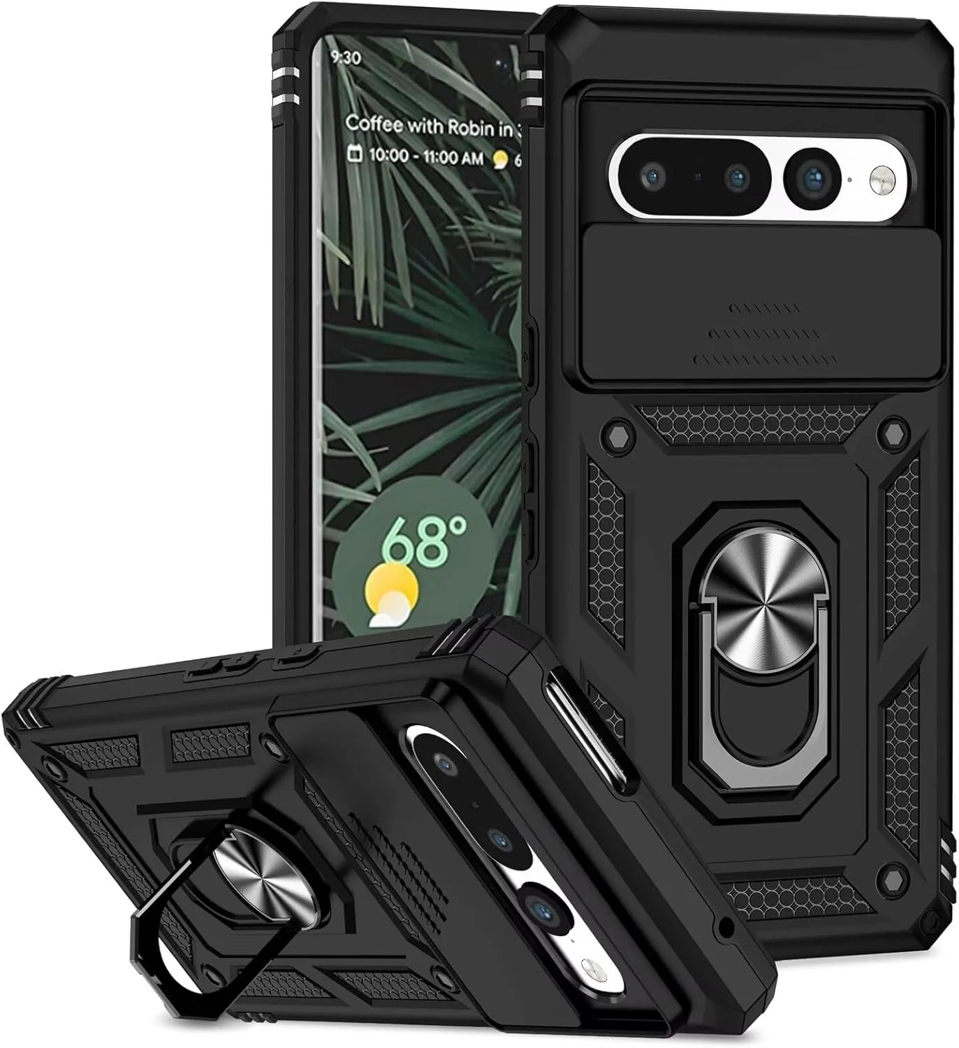 کاور گوشی Dechyi برای گوگل پیکسل 7 پرو، محافظ لنز کشویی دوربین با استند انگشتی - مشکی