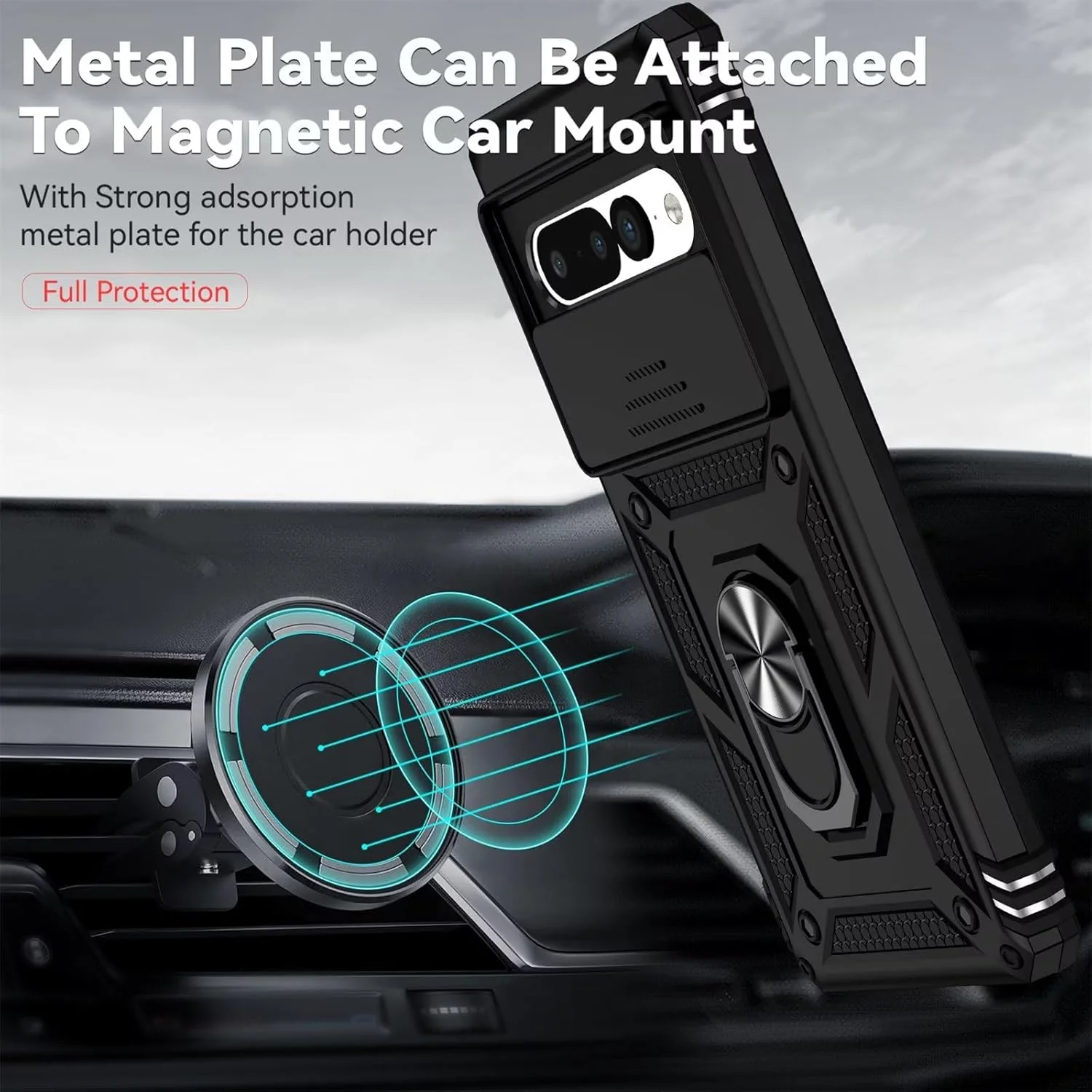 کاور گوشی Dechyi برای گوگل پیکسل 7 پرو، محافظ لنز کشویی دوربین با استند انگشتی - مشکی کاور گوشی Dechyi برای گوگل پیکسل 7 پرو، محافظ لنز کشویی دوربین با استند انگشتی - مشکی