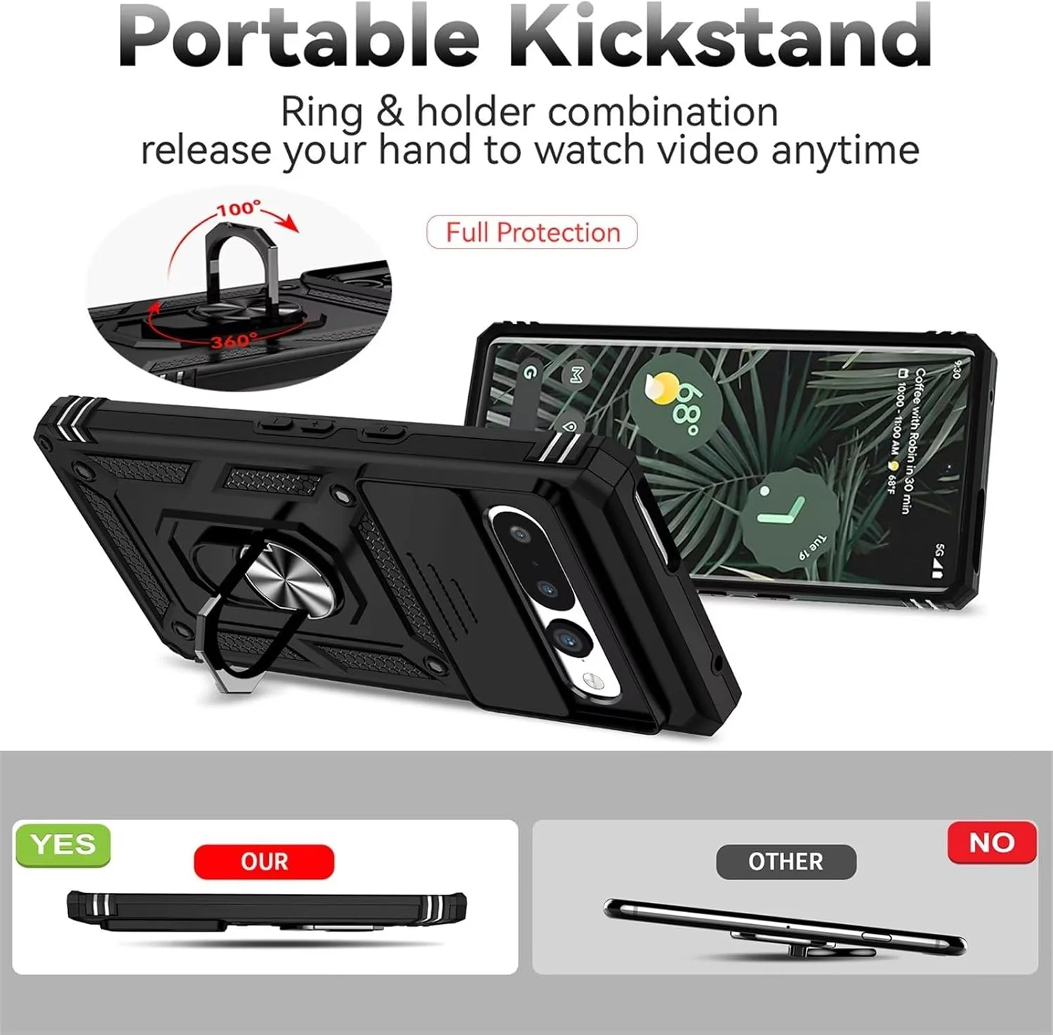 کاور گوشی Dechyi برای گوگل پیکسل 7 پرو، محافظ لنز کشویی دوربین با استند انگشتی - مشکی کاور گوشی Dechyi برای گوگل پیکسل 7 پرو، محافظ لنز کشویی دوربین با استند انگشتی - مشکی