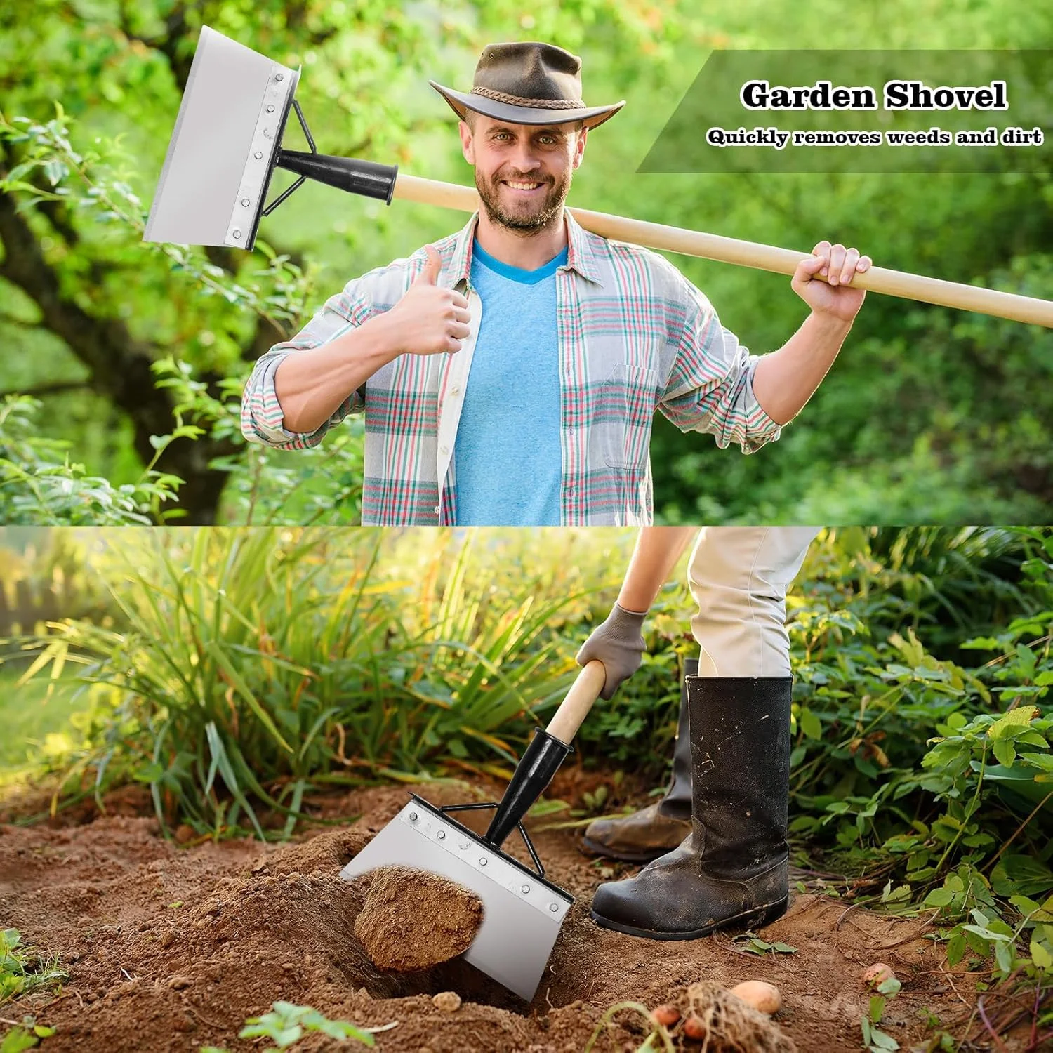 بیلچه باغبانی چند منظوره هونموک 23 سانتی متری، بیلچه فولادی تخت، بیلچه تمیز کننده برای علف های هرز کشاورزی، ابزار چند منظوره باغبانی مزرعه خانگی