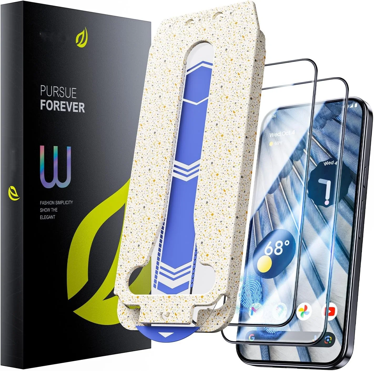 محافظ صفحه نمایش شیشه ای حرارت دیده هوئری برای گوگل پیکسل 9 پرو ایکس ال، محافظ صفحه نمایش HD + 1 ابزار نصب تمیز کننده گرد و غبار، صفحه نمایش HD، ضد خش، نصب آسان، 2 عدد